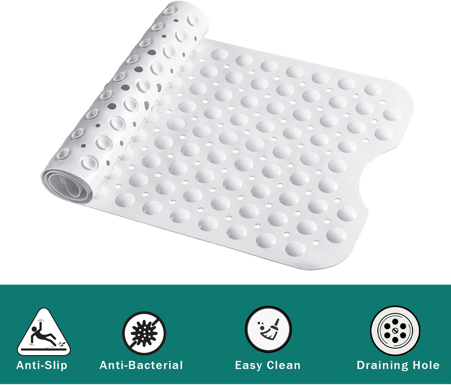 Non-Slip Bath Mat with Suction Cups, GVTECH 100X40Cm/40X16In Extra Long Bathtub Mats | Anti-Mould, Machine-Washable, Latex-Free | Shower Mat Ideal for Elderly & Children (White) image number 2