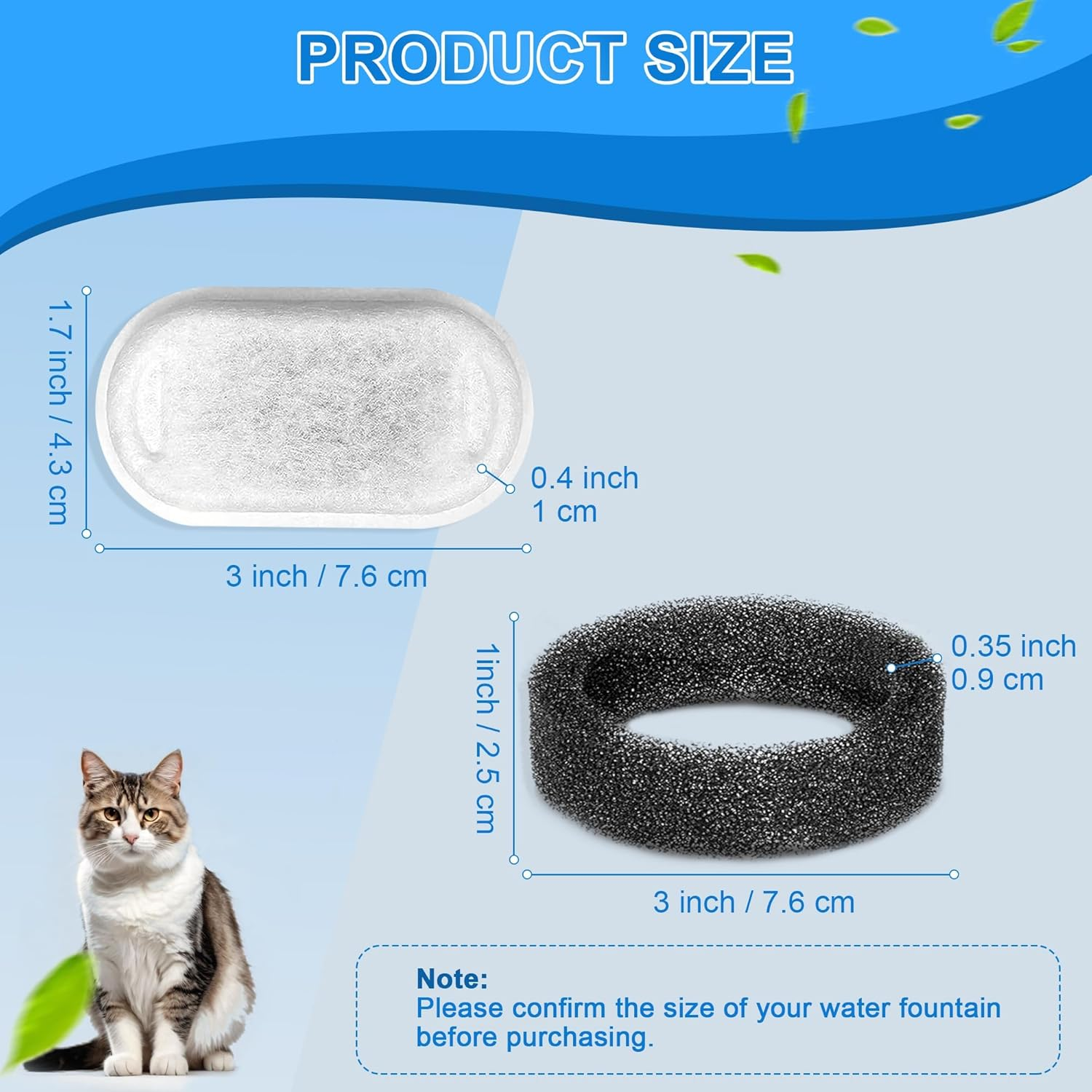Cat Water Fountain Filters, 20 Pack Cat Fountain Replacement Filters for 67Oz/2L and 108/3.2L Adjustable Flow Pet Drinking Fountain, 10+10 Pack image number 4