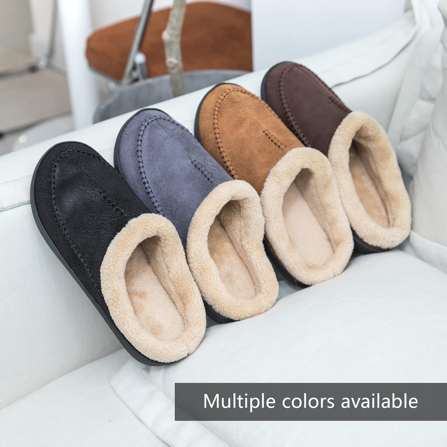 Ranberone Men'S Slippers Microsuede Upper Moccasin House Shoes with Fuzzy Plush Lining Indoor and Outdoor image number 5