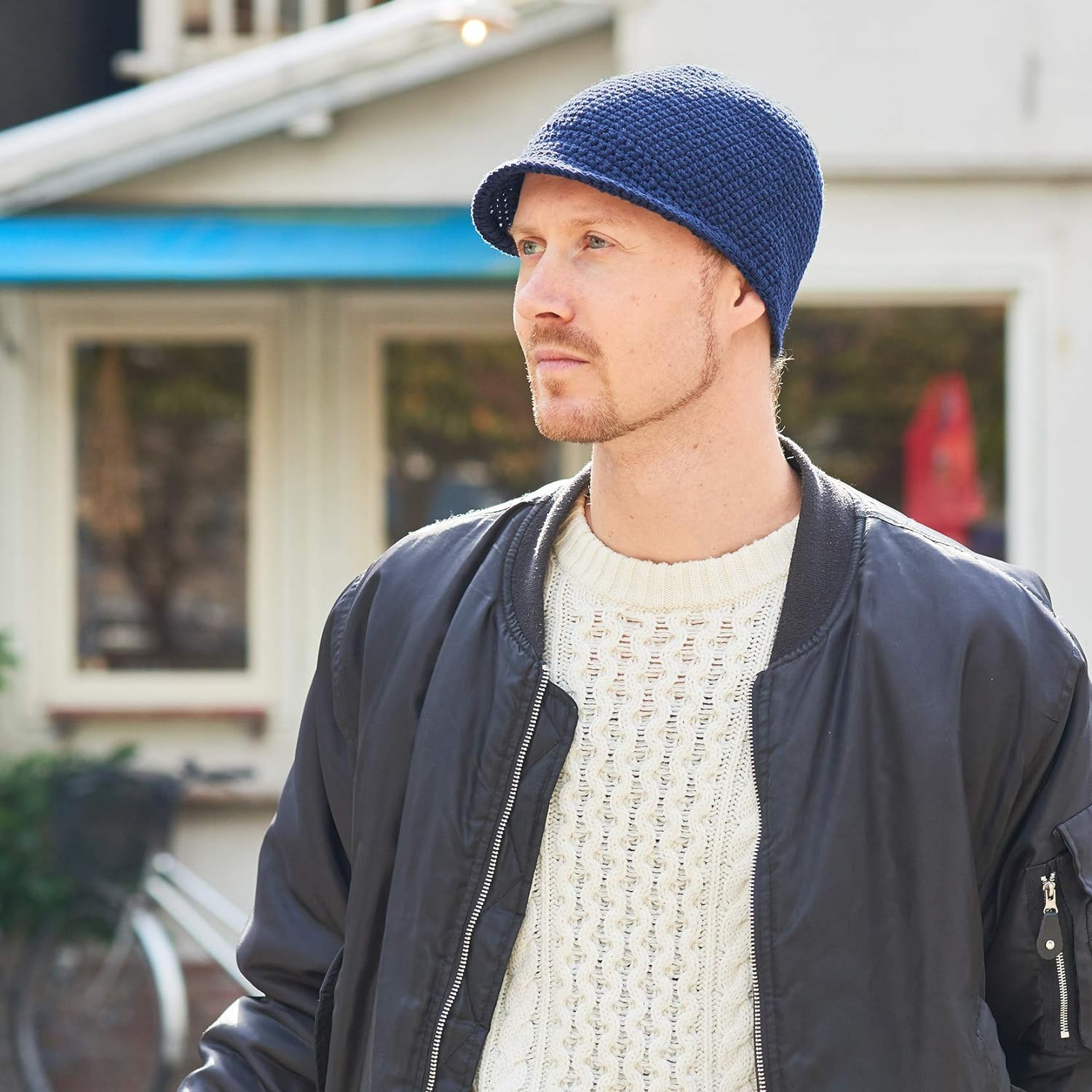 CHARM Mens Kufi Beanie Hat - Billed Skull Cap Cotton Chemo Hat Sensitive Skin - Grey image number 4