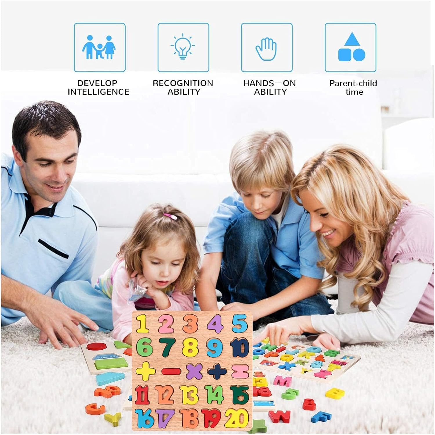 Montessori Wooden Puzzles for Kids, 3Pcs Wood Alphabets Numbers and Shapes Preschool Learning Educational Puzzle Board Toys Birthday Gifts for Boys Girls Ages 3 4 5 6 Year Old