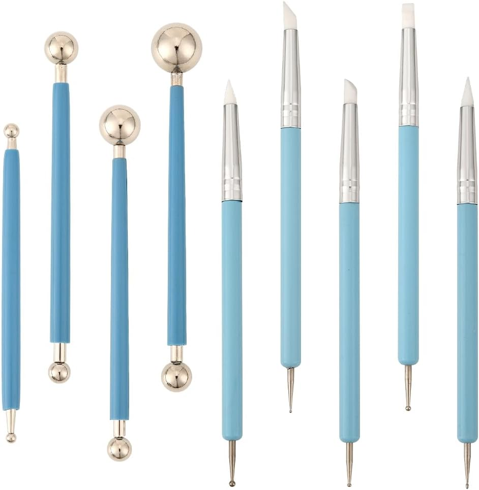 SOFPLATE 9 Pieces 2 Styles Clay Sculptor Tool Pottery Tools Plastic Mixed Size Dot Painting Double Sided Ball Modelling and Embossing Pen for Adults Carving Drawing Shapes Nail Art