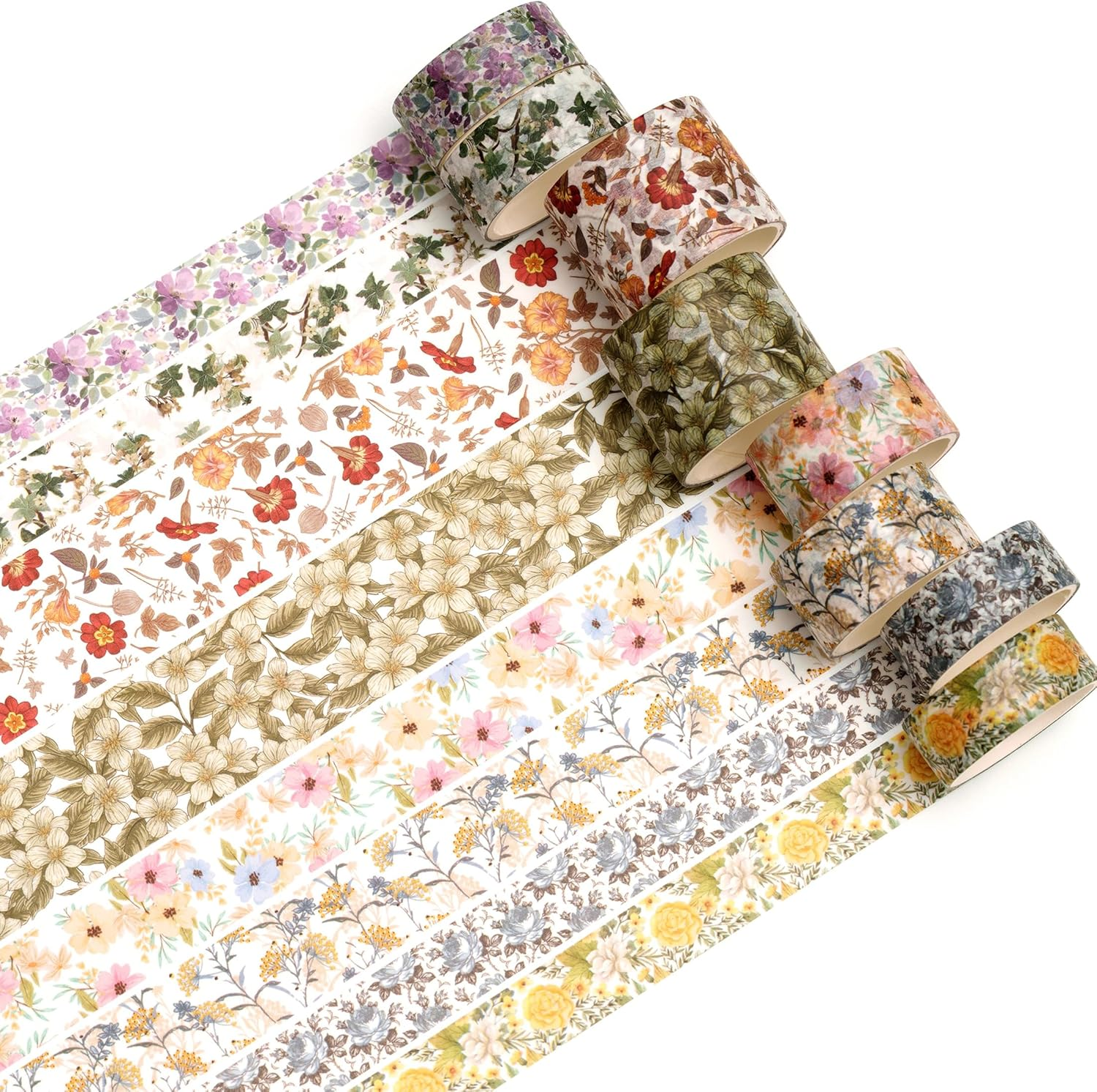 8 Rolls Retro Washi Tape Set Vintage Arts Adhesive Tapes Wide Painting Patterned Decorative Masking Tape Sets for Craft, Kids, Scrapbook, DIY, Gift Wrapping (Flowers & Plants) - Mottled Oil Paint image number 4