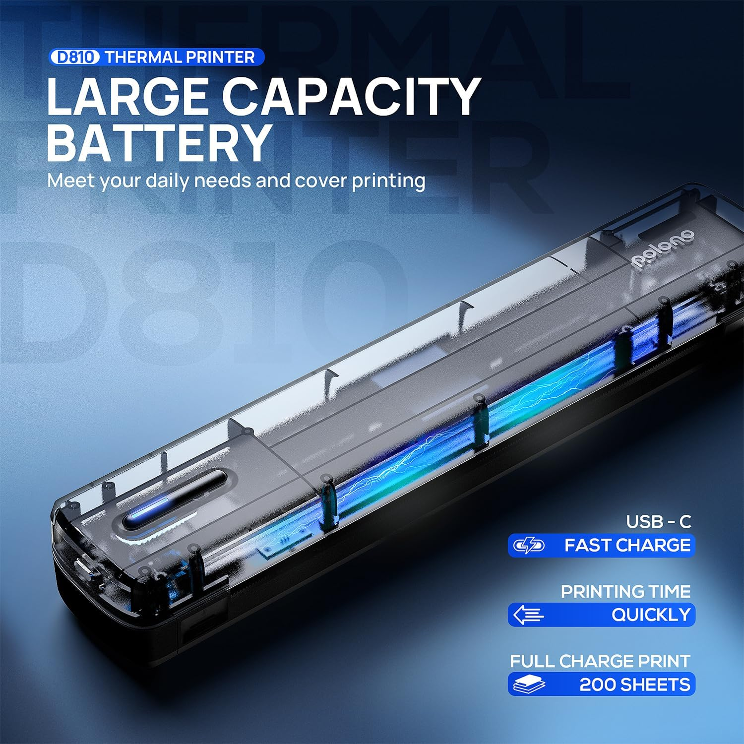 POLONO Portable Printer, D810 Inkless Bluetooth Thermal Printer Wireless for Travel, Compatible with Ios, Android, Laptop, Supports 8.5"X11" US Letter for Office, Car, Home, Black - Beige image number 5