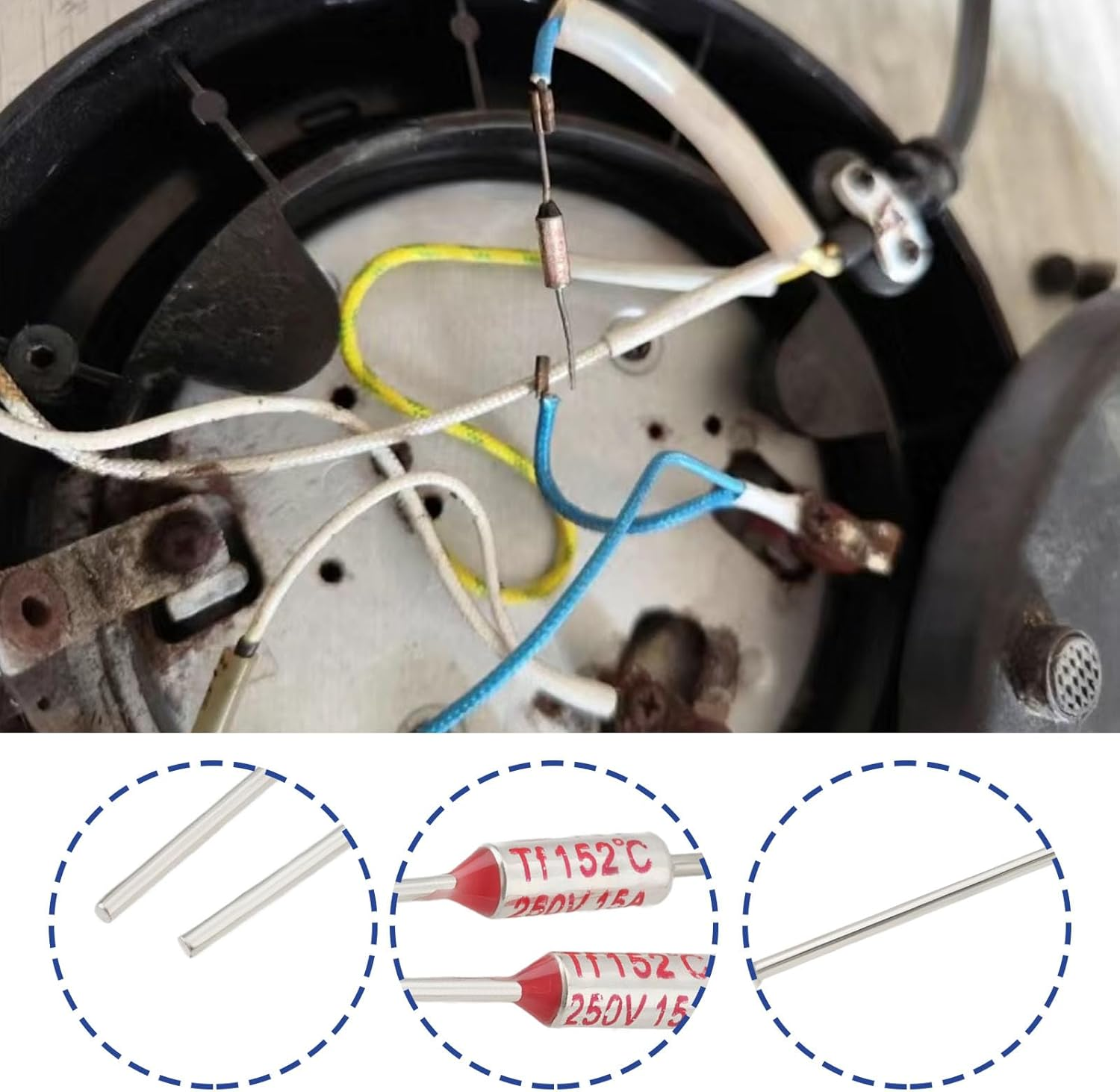 YINETTECH 10Pcs Thermal Fuse Cutoff RY Type TF 152&deg;C 305.6&deg;F 15Amp 250V Electrical Safety Fuse Overheat Protection Fuse for Electrical Equipment Overheating Protection image number 3