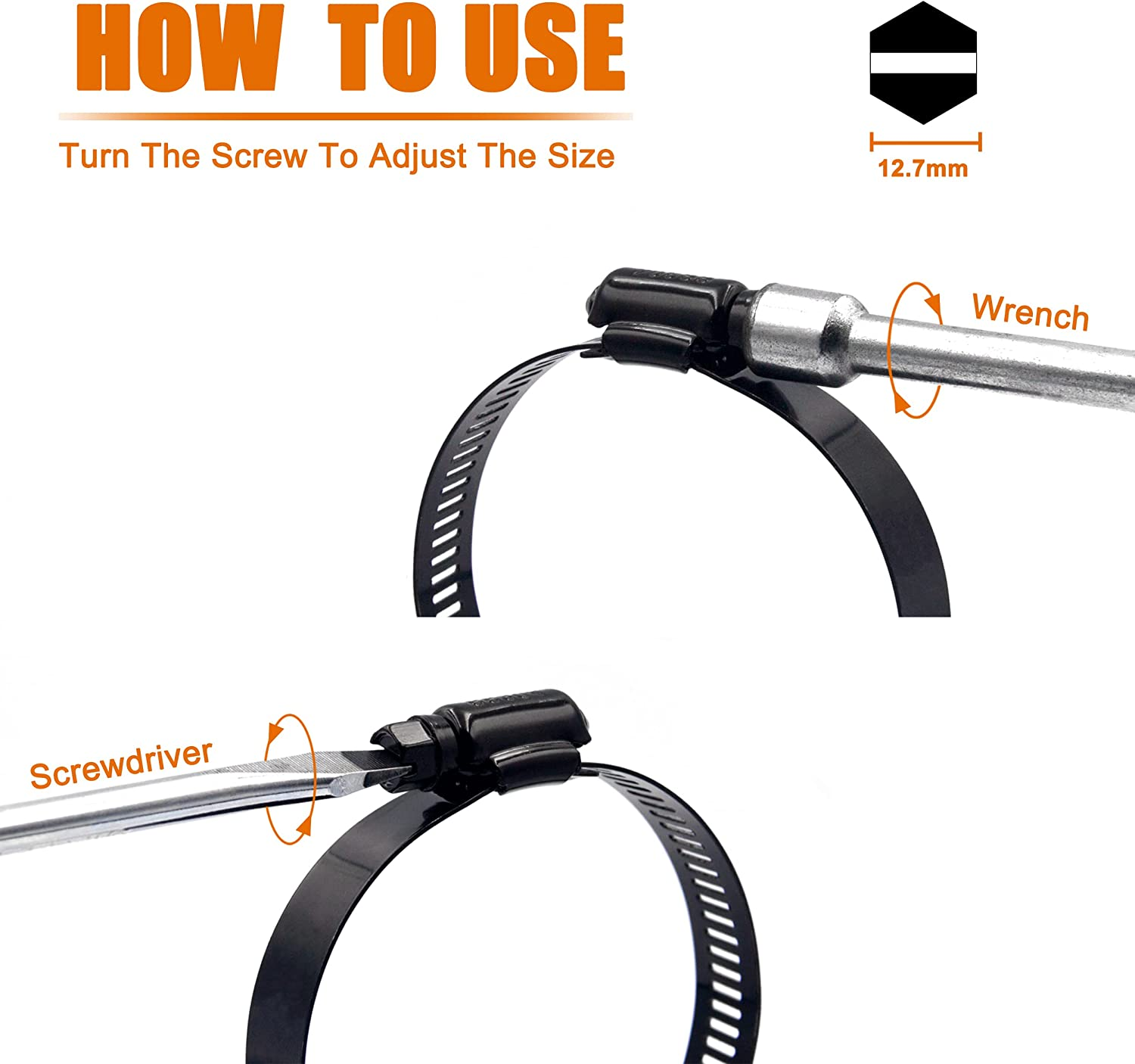 ISPINNER 4Pcs 4 Inch Stainless Steel Adjustable 78-102Mm Size Range Worm Gear Hose Clamp, Fuel Line Clamp for Plumbing, Automotive and Mechanical Application (Black)