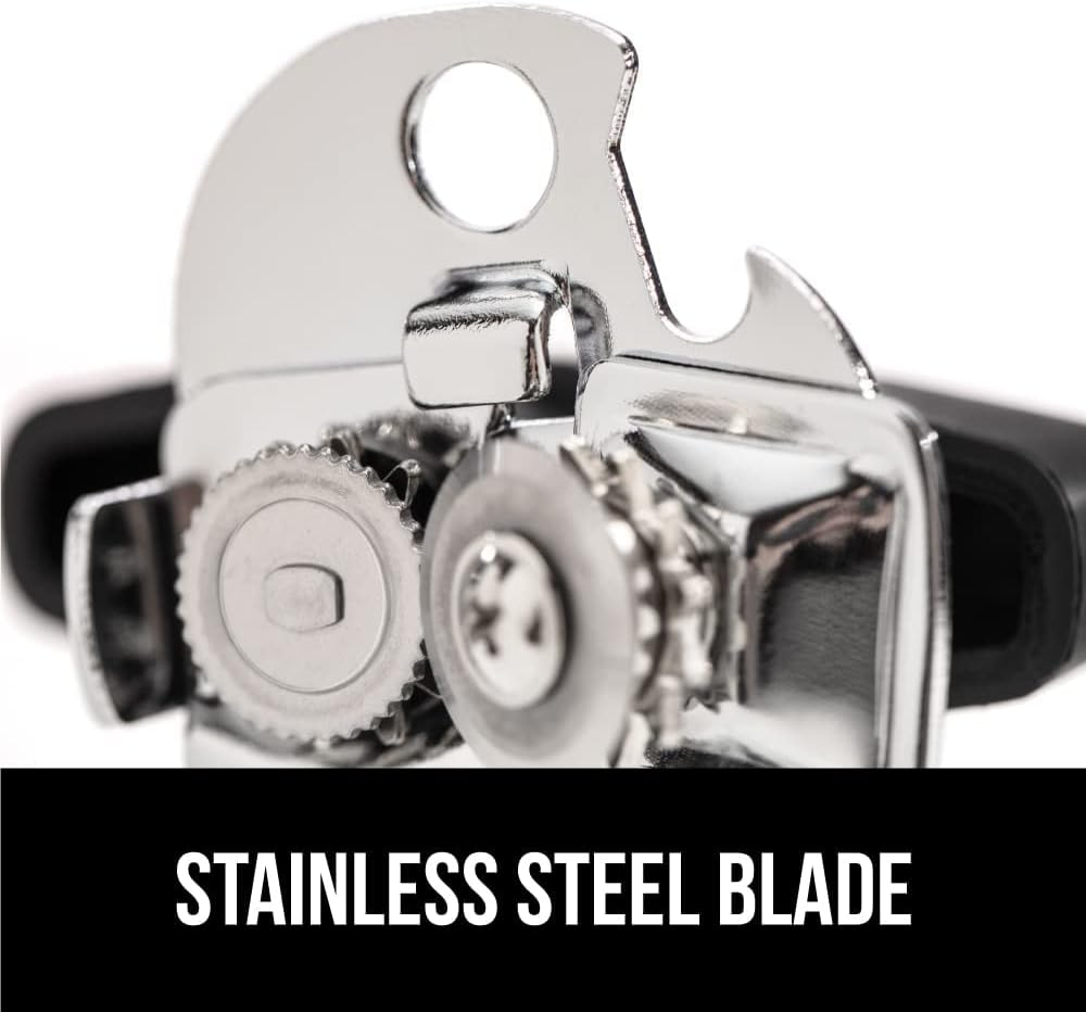 FIREYUN Can Opener Manual 2-In-1 Heavy Duty Manual Can Opener - Rust-Proof Stainless Steel with Smooth Edge, Soft-Touch Handle, Oversized Easy-Turn Knob for Large Lids - Black image number 2