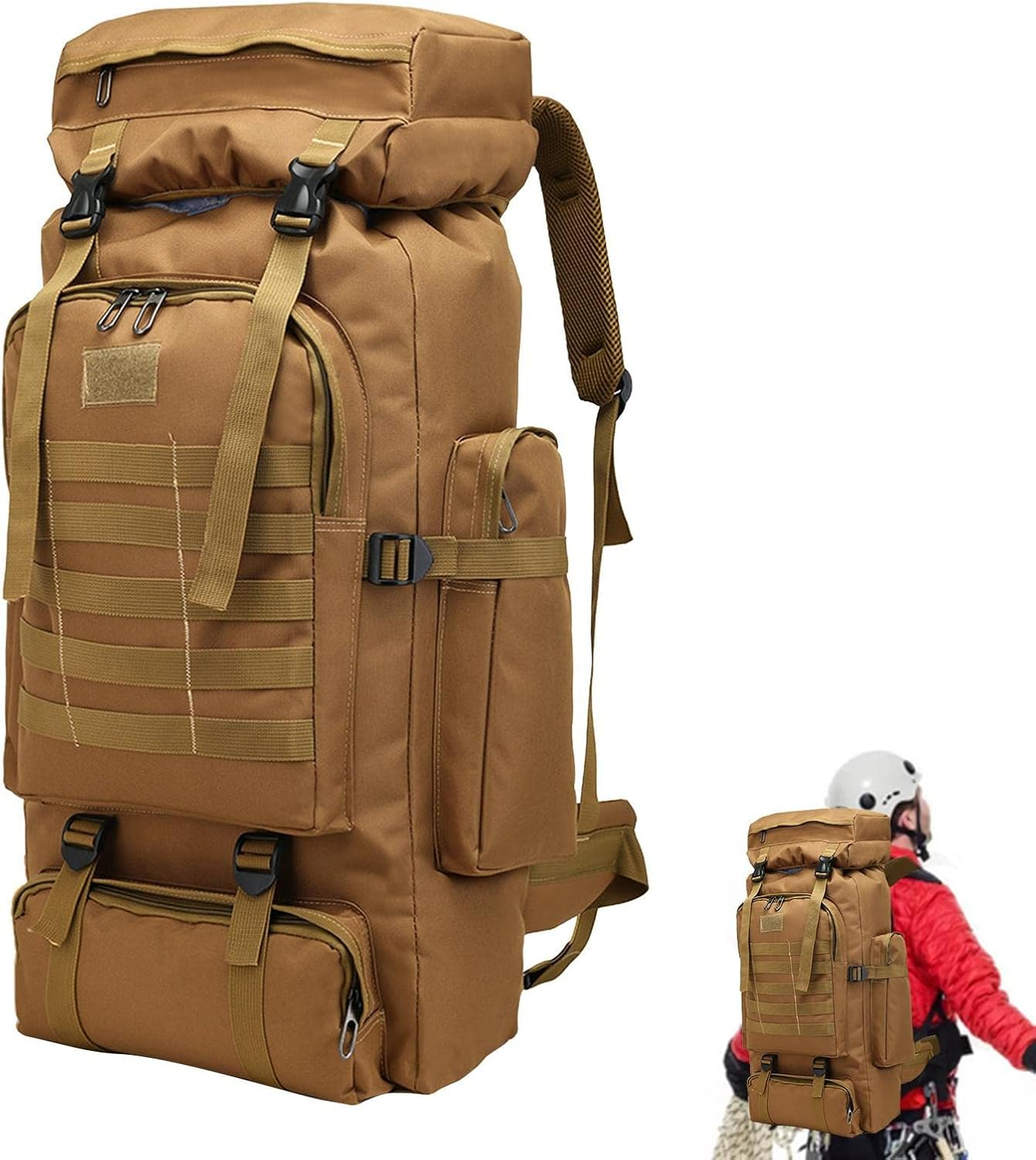 Army Backpack for Men,Waterproof Heavy Duty Hunting Backpacks for Men 80L | Large Trekking Rucksack for Outdoor Hiking Camping Trekking Hunting Puchen - Desert Camouflage image number 6