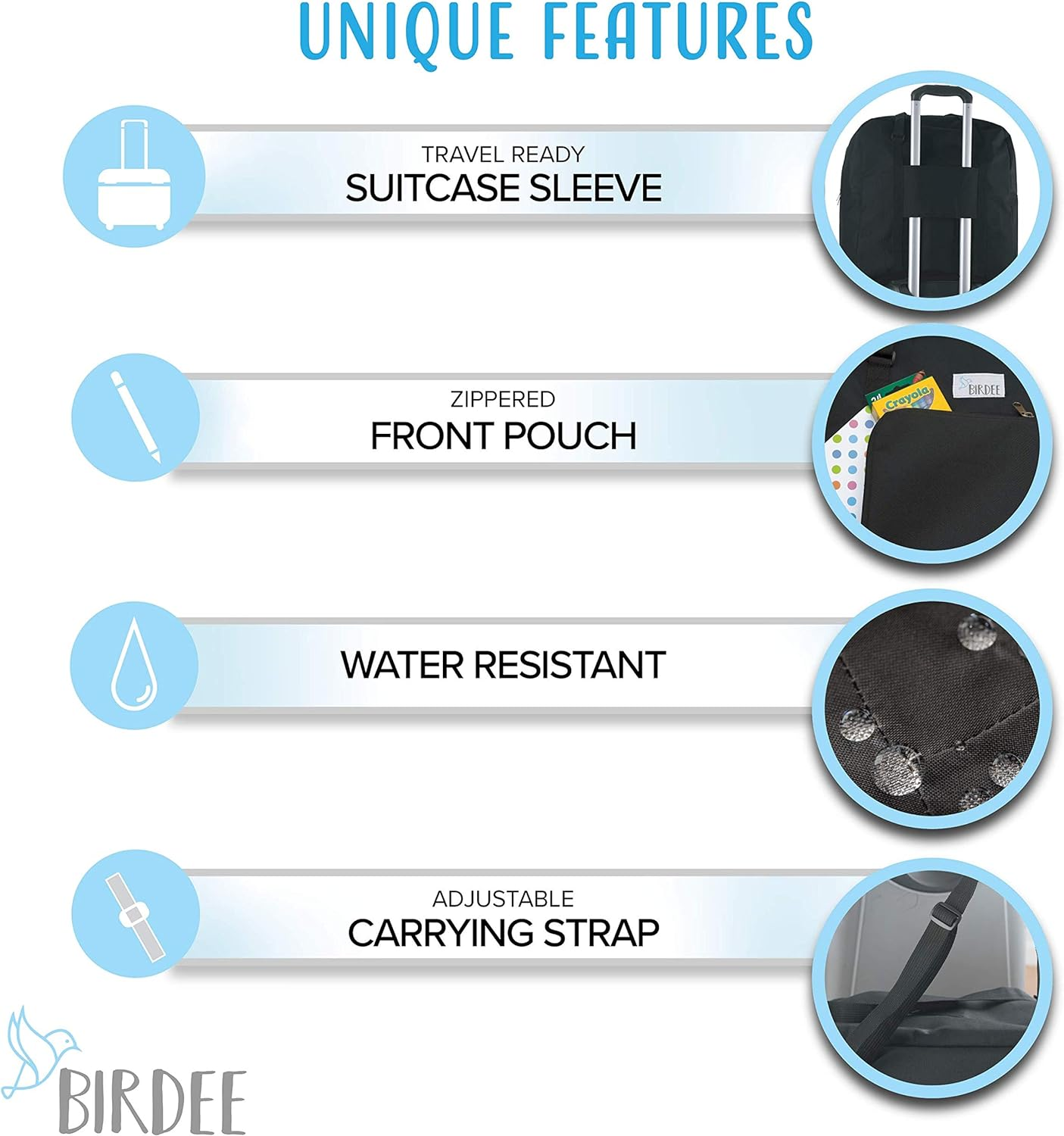 Birdee Backless Booster Seat Travel Bag for Airplane Gate Check and Carrier for Travel - Fits GB Pockit and Most Lightweight Compact Folding Strollers image number 2