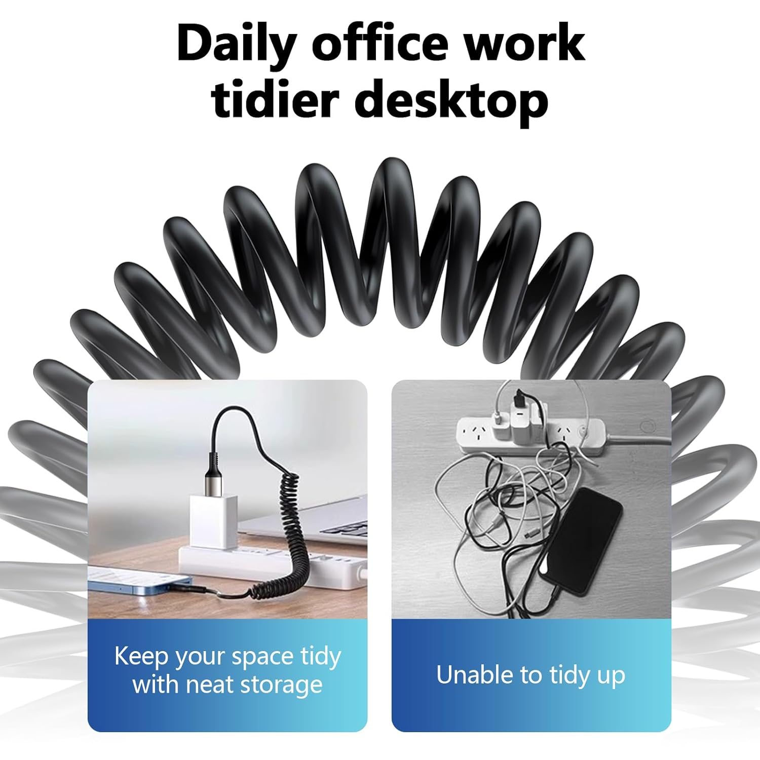 AMITOME Coiled USB C to IP Carplay Cable(2 Pack),1M Fast Charging Retractable USB C to IP Port Mfi Certified Charging Cord Compatible with Iphone 14/13/12/11/XS/XR/X/8 - Black image number 2