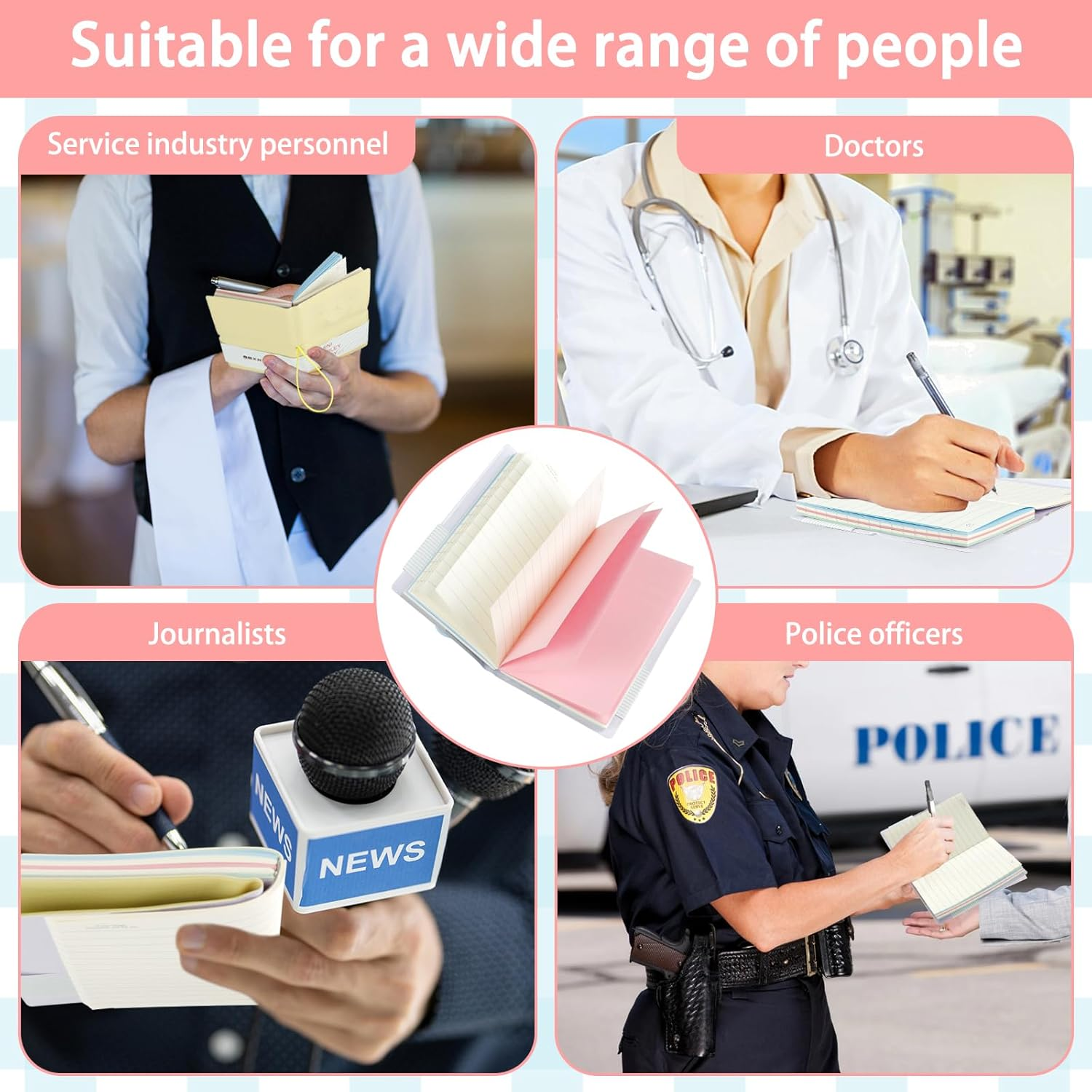 10 PCS Mini Pocket Notebooks, Small Smiley Diary Paper Notebook, 3X5 Inch Mixed Lined and Blank Paper Mini Order Notebooks with Elastic Closure and PU Leather Cover, 5 Colors image number 3