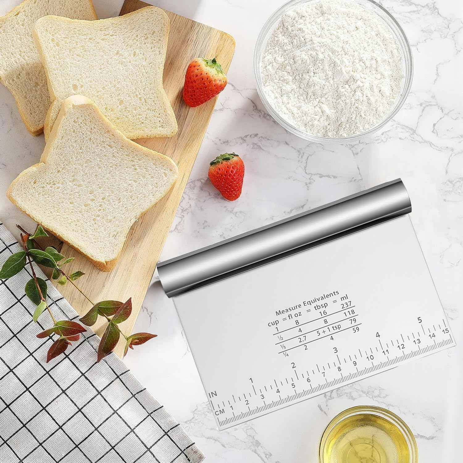 NASHRIO 2 Pcs Multi-Purpose Scraper Stainless Steel Dough Pastry Scraper/Cutter/Chopper with Measuring Scale Set for Baking, Cooking, and Dishwasher Safe (Silver) image number 1