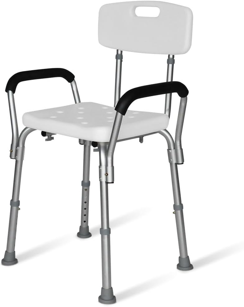 Equipmed Shower Chair Bath Seat 120Kg Capacity, with Arms, Adjustable Height, for Elderly, White image number 5