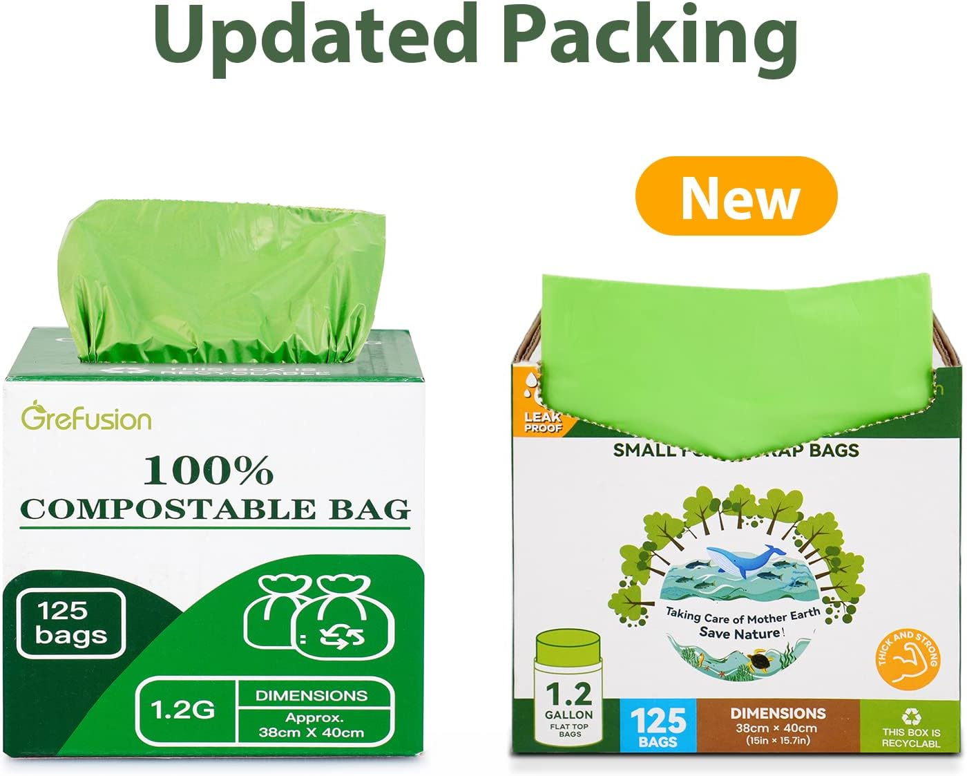 Grefusion Compostable Trash Bags for Kitchen Bin 1.2 Gallon, 125 Count, Small Food Scrap Waste Bags for Countertop Bin, BPI, ASTM D6400 and OK Compost Certified - 1.2G-150Count image number 5