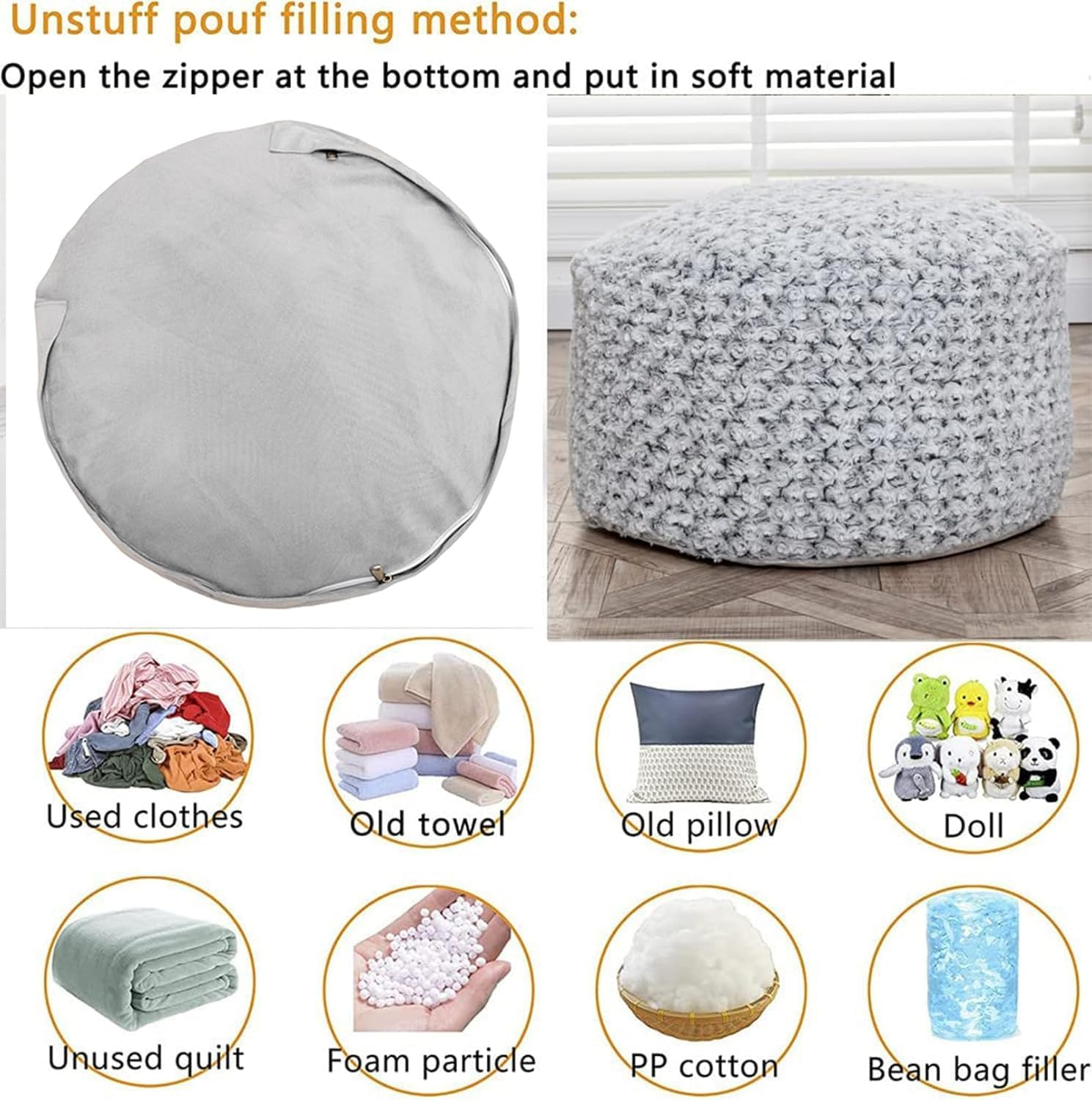Unstuffed Ottoman Pouf Cover &ndash; 51X31Cm Footstool Slipcover, Storage Ottoman Foot Rest, Floor Pouf & Footrest Cushion Cover Only (Snow Gray)