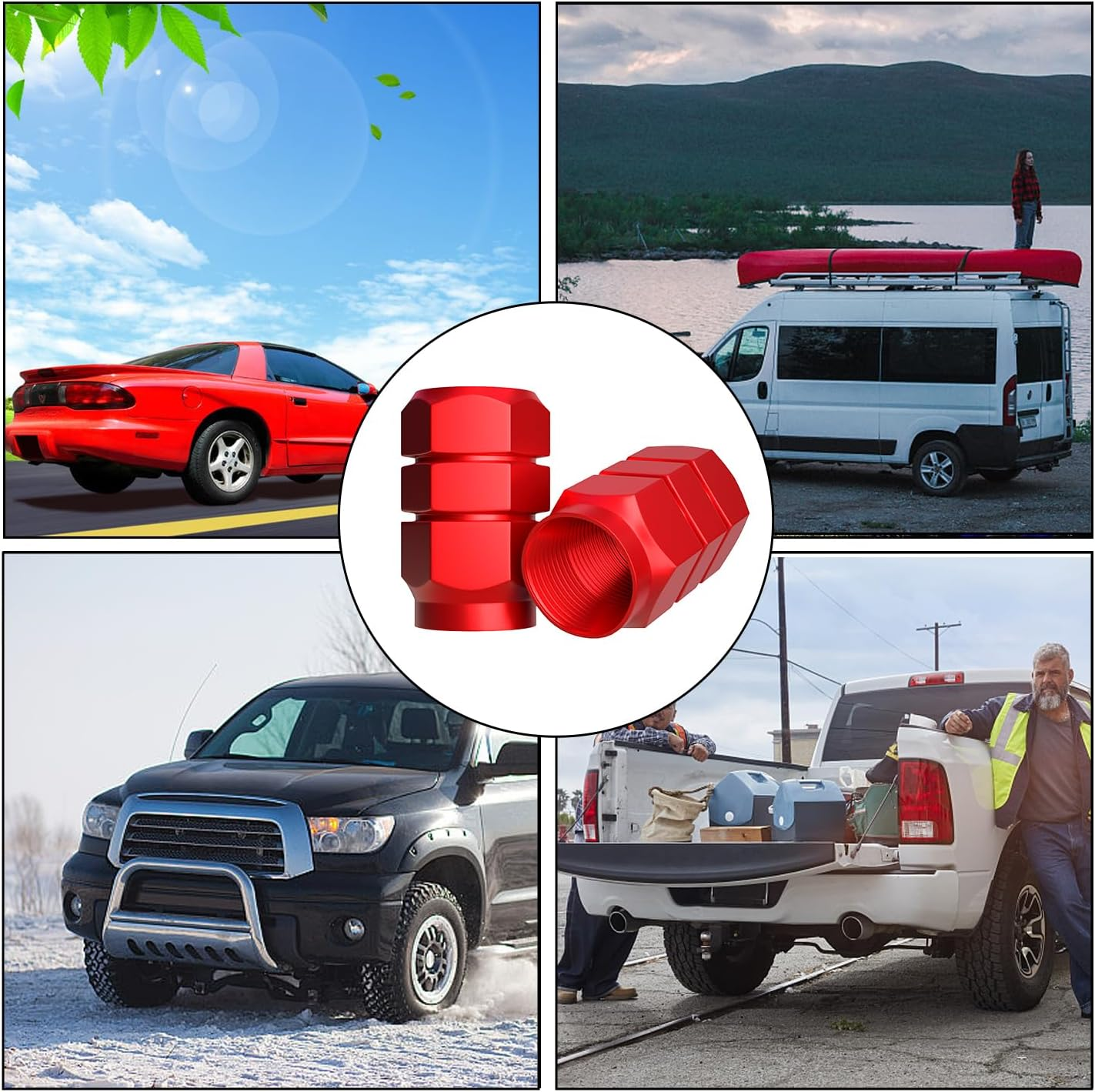 WALWAL Metal Tire Valve Caps, 5Pcs Hexagon-Shaped Aluminium Stem Covers, Universal Fit for Cars, Suvs, Bikes, and Motorcycles &ndash; Enhanced Seal & Easy Install(Red) image number 1