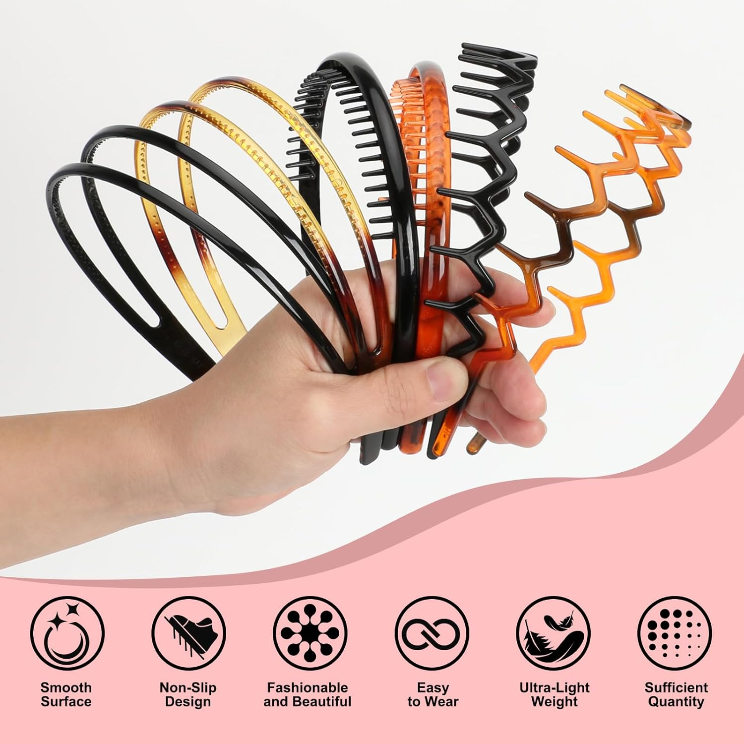 TAIXING Pack of 6 Zigzag Headbands, Shark Tooth Hair Band, Plastic Zag Headbands, 3 Styles Headbands, Women Men, Non-Slip Headbands with Teeth for Daily Wear, Make-Up, Washing, Outdoor image number 5