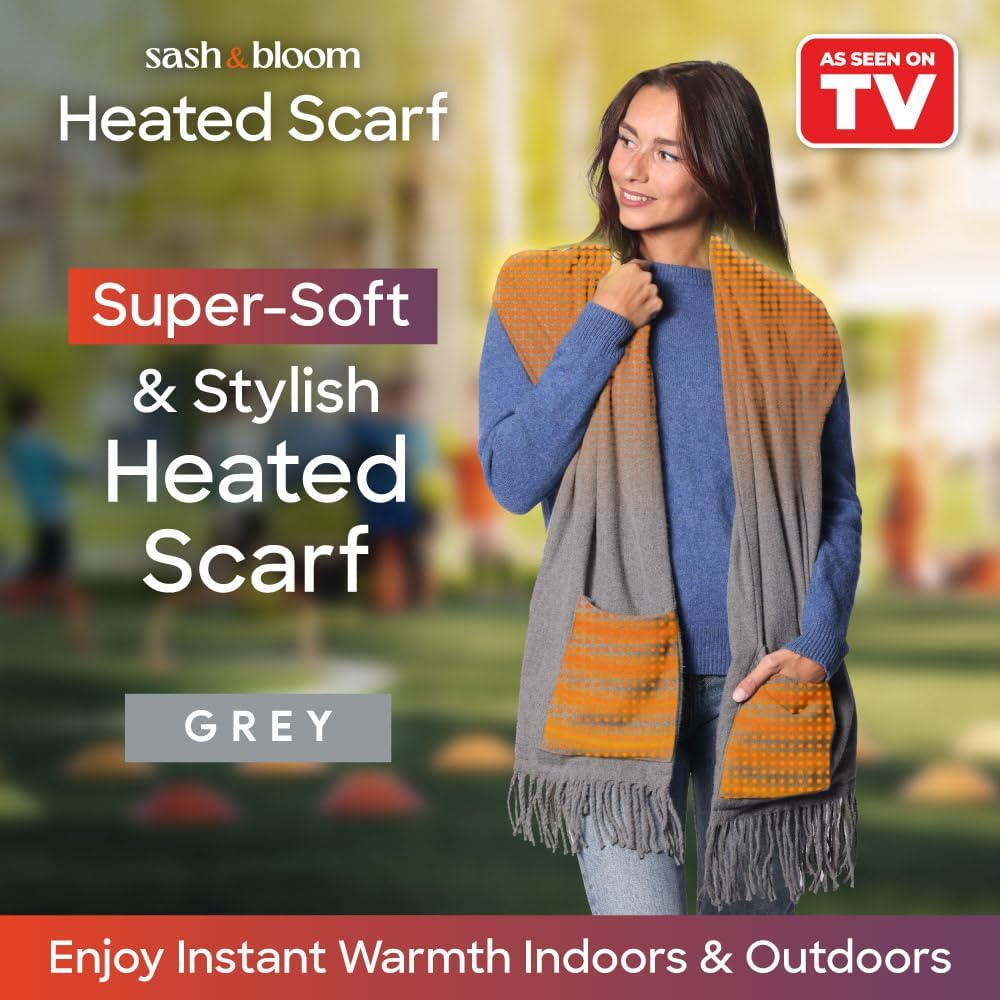 Sash & Bloom Heated Scarf Grey &ndash; Super-Soft and Stylish Portable, with Pockets, 3 Settings, Heats up to 55 Degrees, Auto-Off, for Sport Games, Camping, Hiking, Walking, Office, Home image number 5