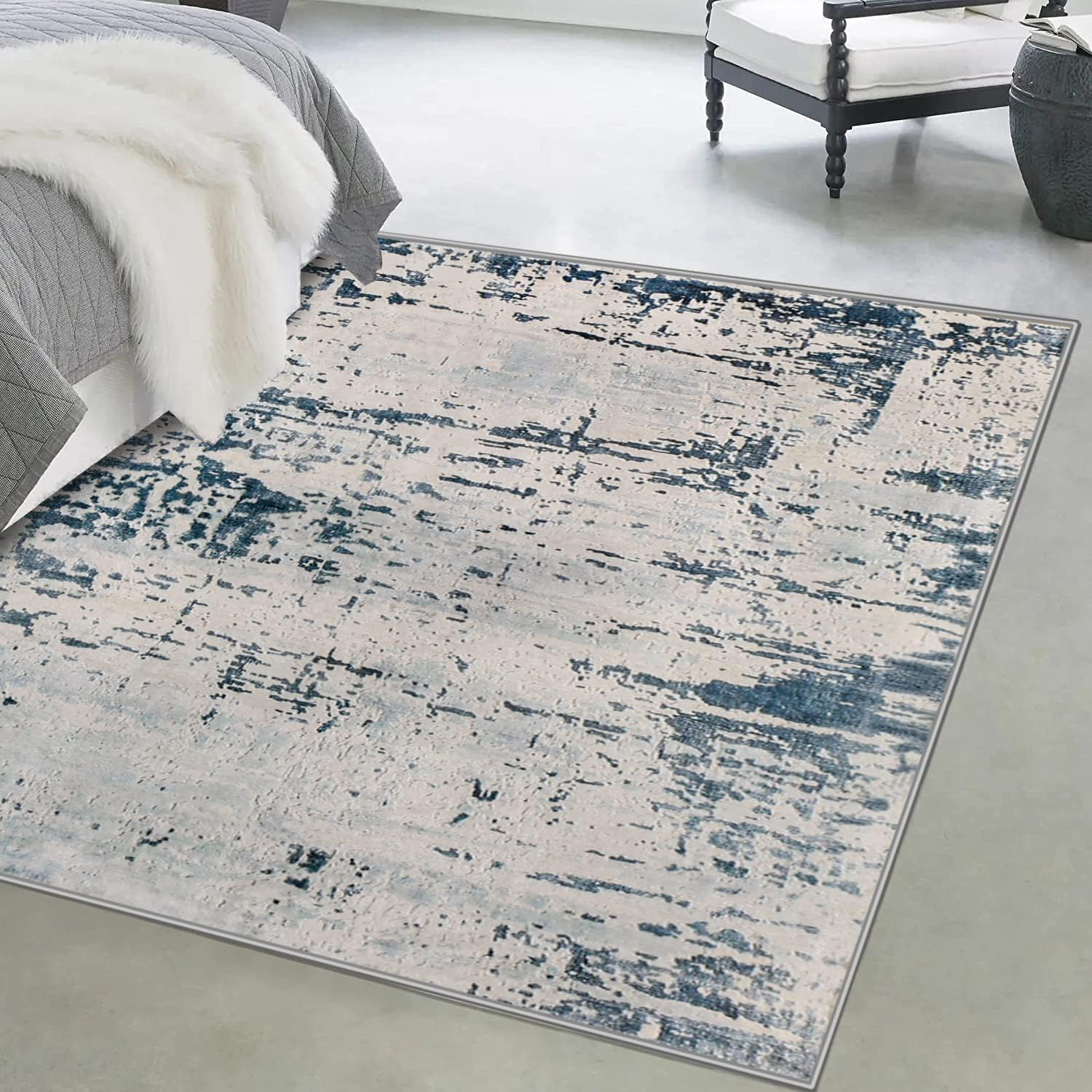Asiinnsy Mordern Abstract Rug Soft Washable Carpet Non-Slip Area Rug for Living Room Bedroom Indoor Home Decor Medium Pile Floor Mat (Abstract Blue, 120 * 160Cm) image number 2