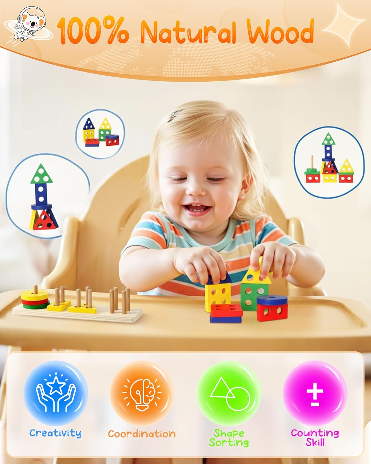 6In1 Montessori Toys for Babies - Stacking Blocks Rings Sensory Bin Toy with Cups & Shape Sorting for 6-12-18 Months, Educational Newborn Baby Development Toys Gift Infant Toddlers 1-3 Years Old