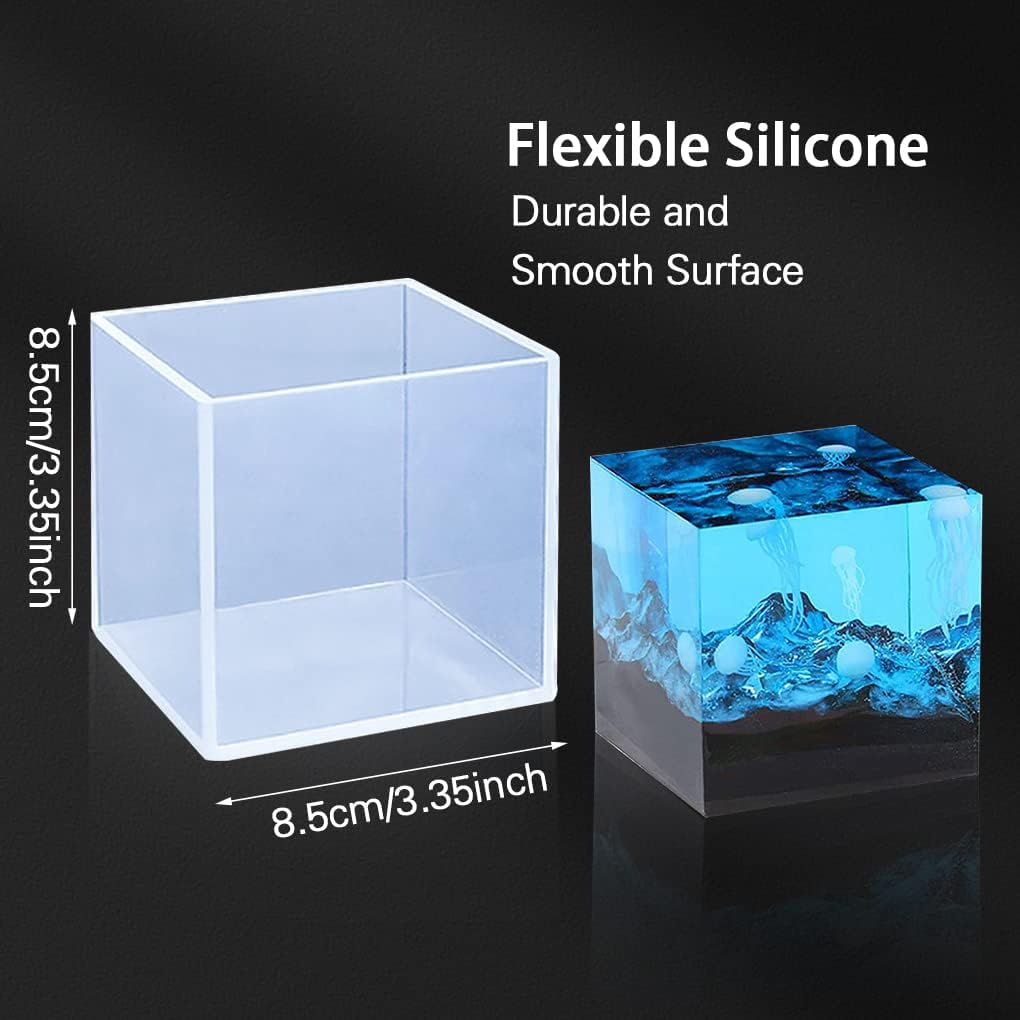 Fineinno Large Square Silicone Resin Mold, 3.35" Cube, DIY Art Epoxy Resin Casting Mold for Candle Soap Making image number 6