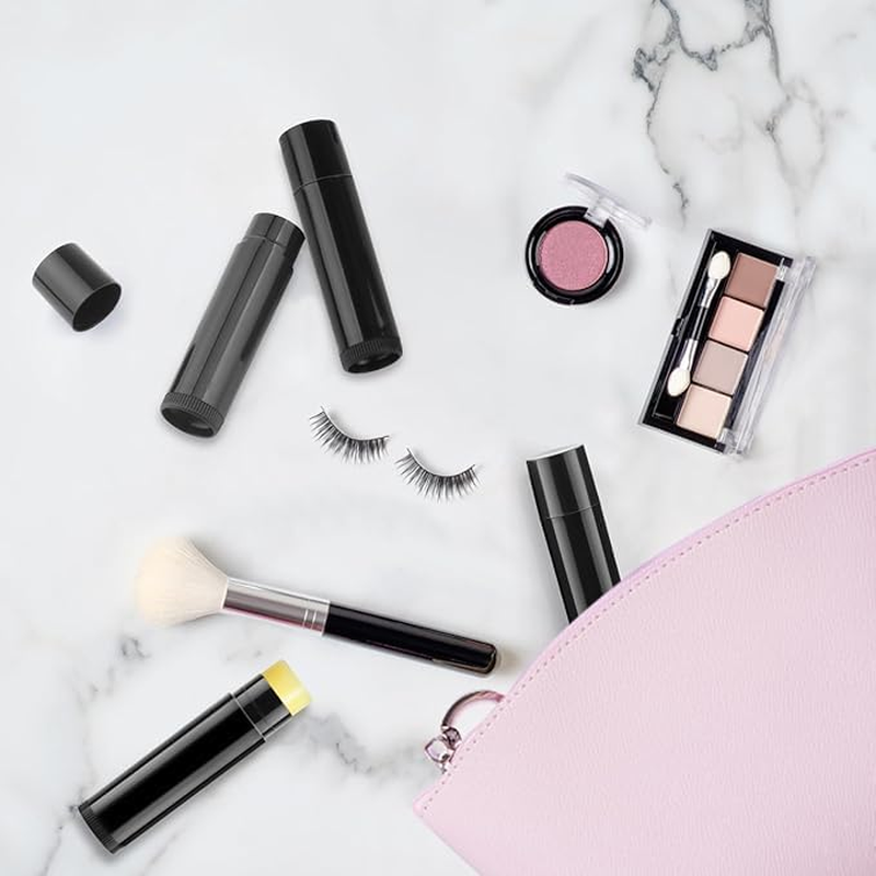 Acemedia 100 Pcs 5G Plastic Lipstick Tube Empty Black Lip Balm Tubes Containers Lip Gloss Storage Container Holder with Caps for DIY Lip Balm Cosmetic