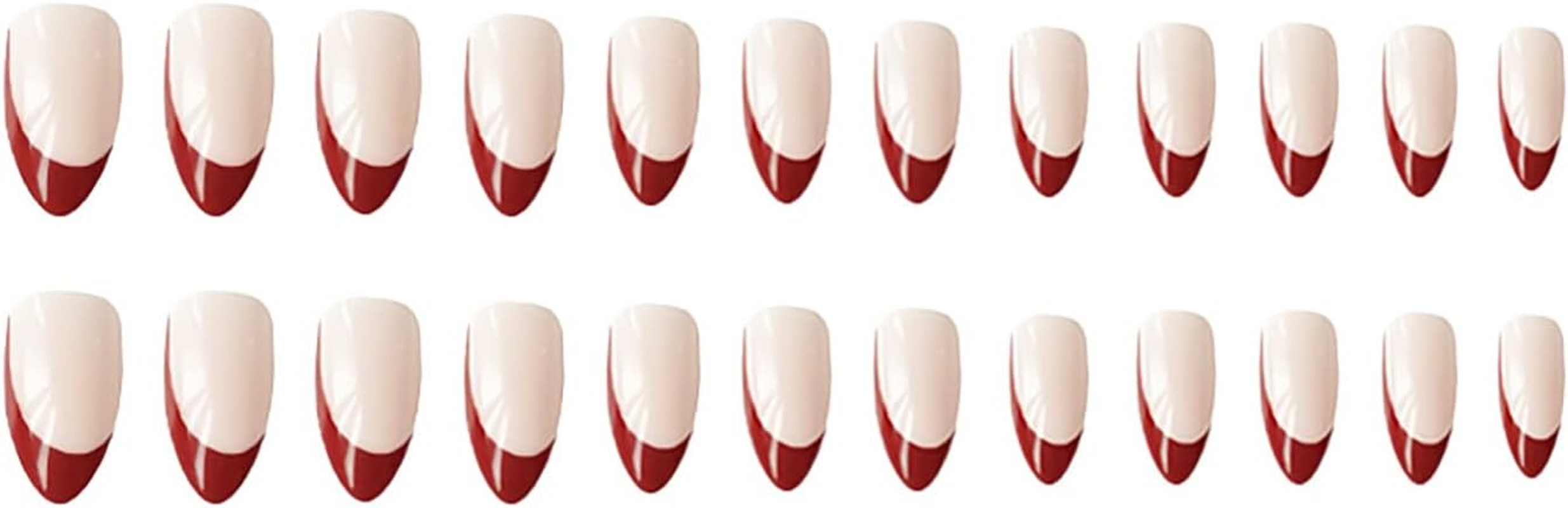 RIICFDD French Tip Press on Nails Medium Almond Fake Nails Red Oblique Tip Nude Pink Glossy Acrylic False Nails Kit for Women Girls Artificial Nails 24 Pcs - Mo-8 image number 4