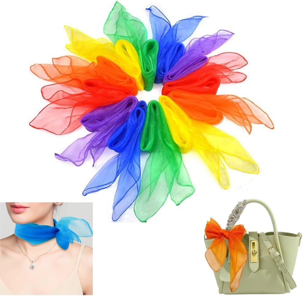 Gewaha 12Pcs Square Juggling Silk Dance Scarves, Multicolour, Female (All Ages), Silk, Dance Scarves, Performance Props, 24 X 24 Inches, Red, Yellow, Orange, Blue, Green, Purple image number 2