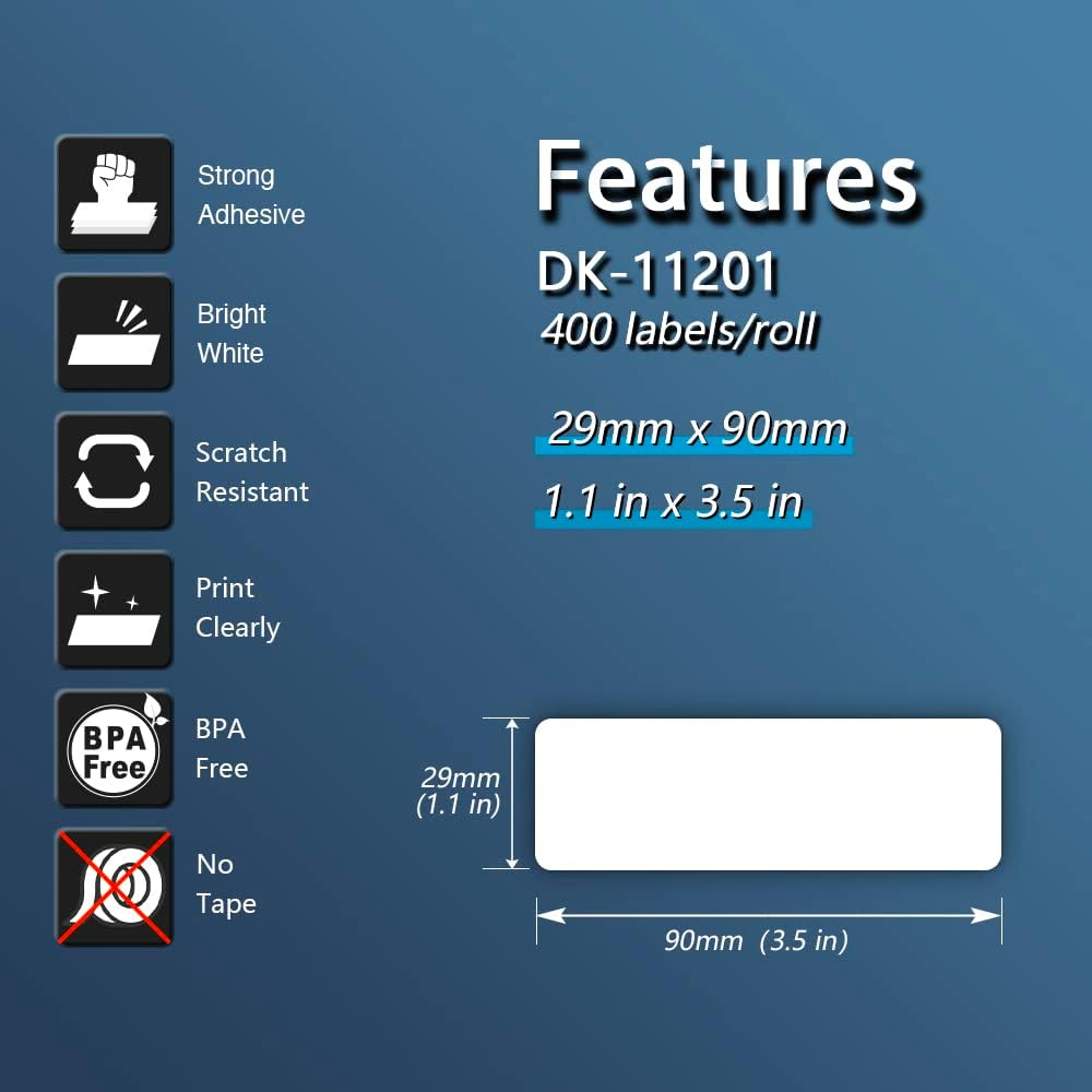 BETCKEY - Compatible Address Labels Replacement for Brother DK-11201 (29Mm X 90Mm), Compatible with Brother QL Label Printers [10 Rolls/4000 Labels] image number 3