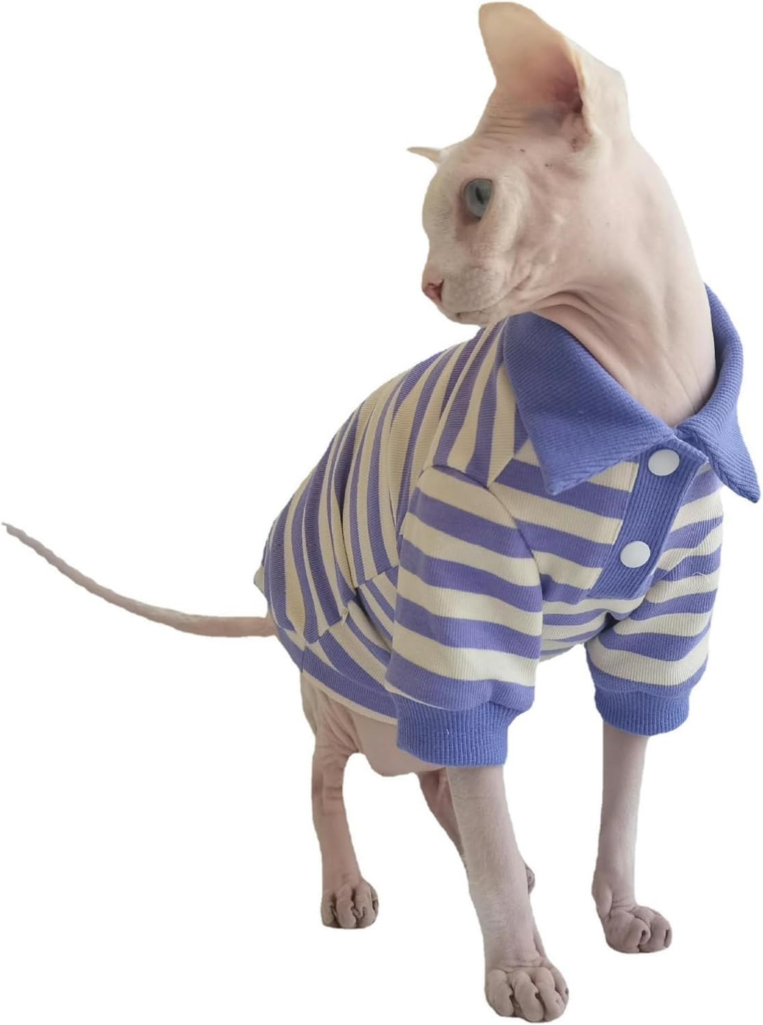 IUOUTG Stripes Sphynx Hairless Cat T-Shirts Breathable Cotton Kitten Shirt Funny Cat Clothes Pullover Cat Pajamas Summer Elastic Pet Costumes for Female Male Cats image number 3