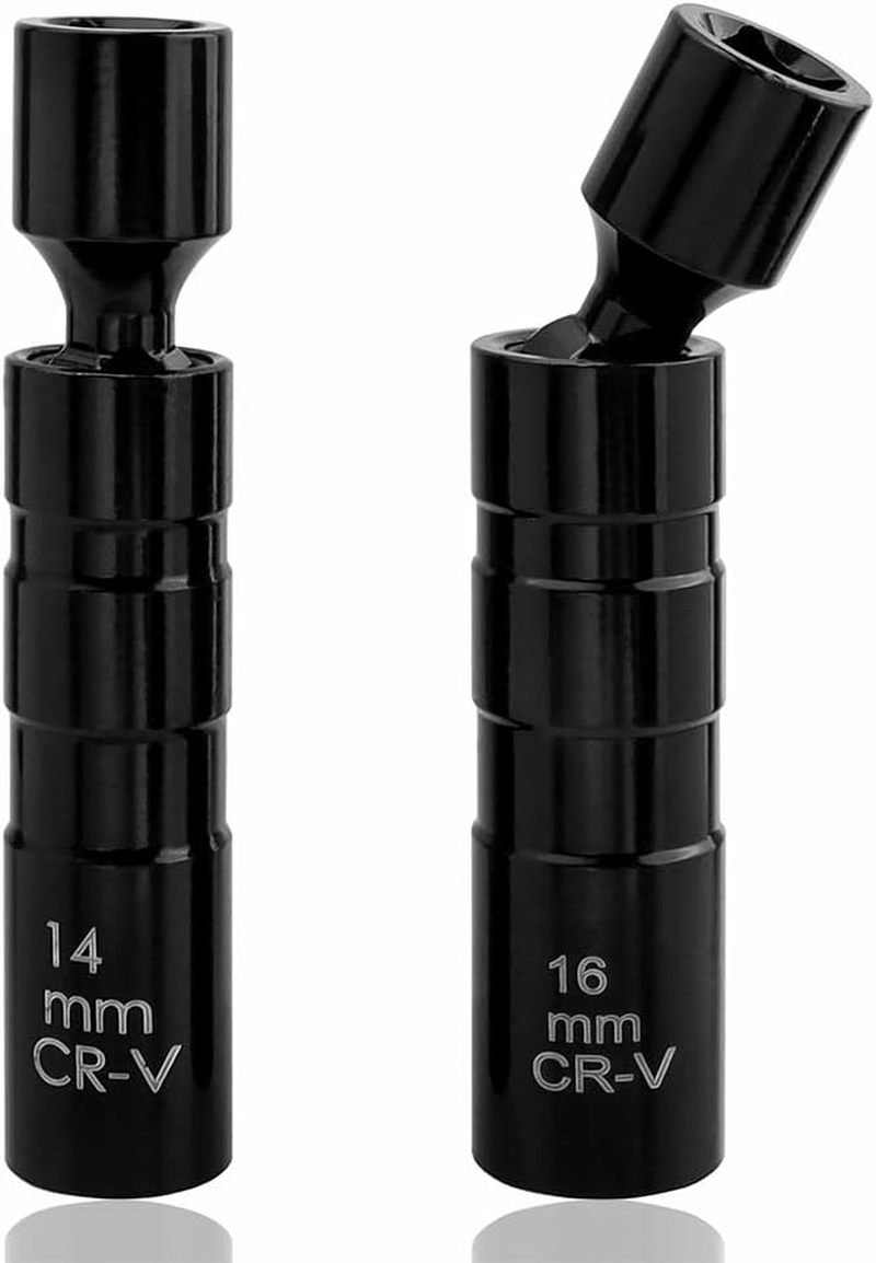 Yakamoz 2 Pieces Magnetic Spark Plug Socket Set, 14Mm & 16Mm Universal Thin Walled Joint Spark Plug Wrench 3/8 Inch Drive 12-Point Swivel Spark Plug Socket Removal Tool for Most Vehicles