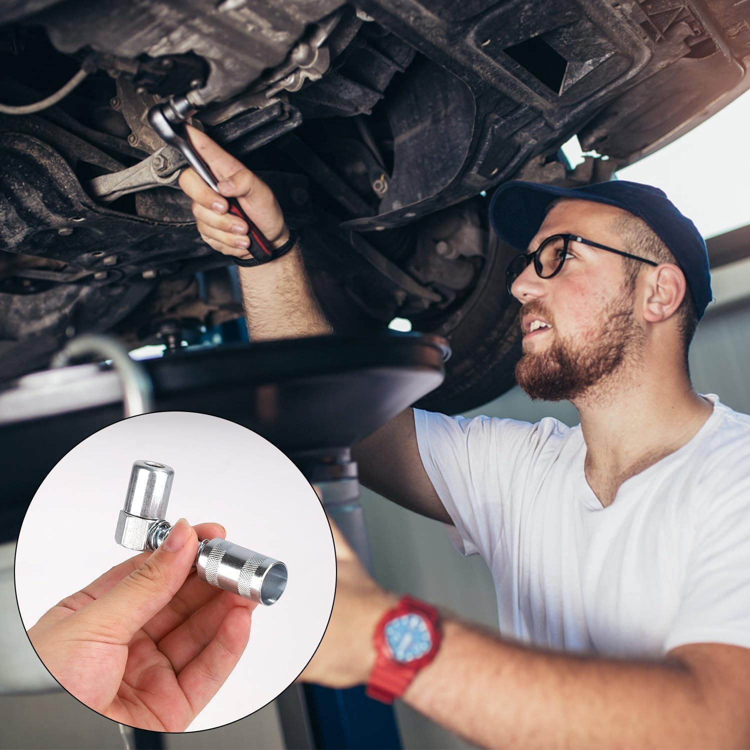 PEUTIER 90 Degree Grease Coupler Adapter and Grease Injector Needle Gun Tip, Needle Grease Gun Fitting Set Grease Needle Nozzle Dispenser for Grease Fitting Tool image number 1