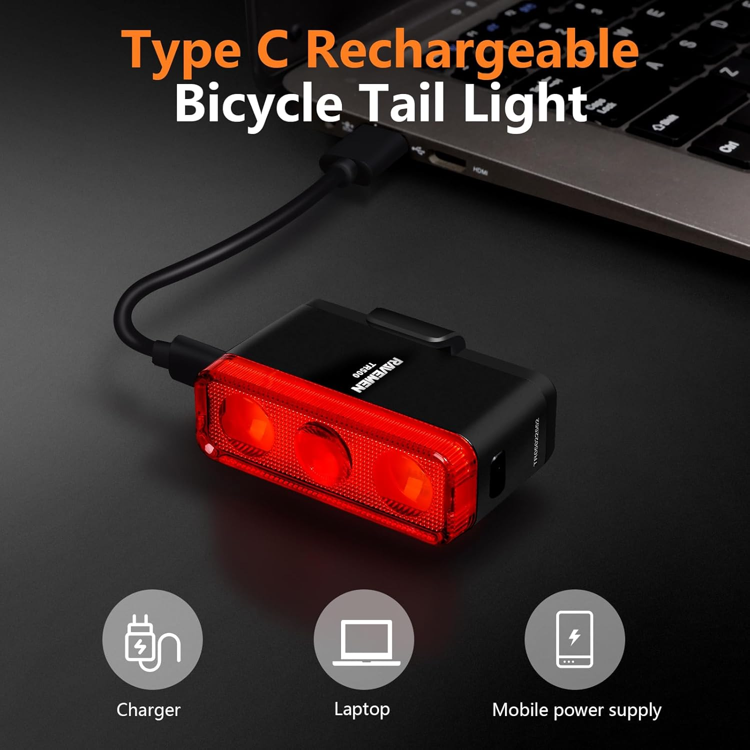 RAVEMEN TR500 500 Lumens Bike Tail Light for Daytime Night Riding, Brake Sensing Bike Rear Light with Side Visibility, 6 Light Modes, USB C Rechargeable Fit Round/Aero Seat Posts