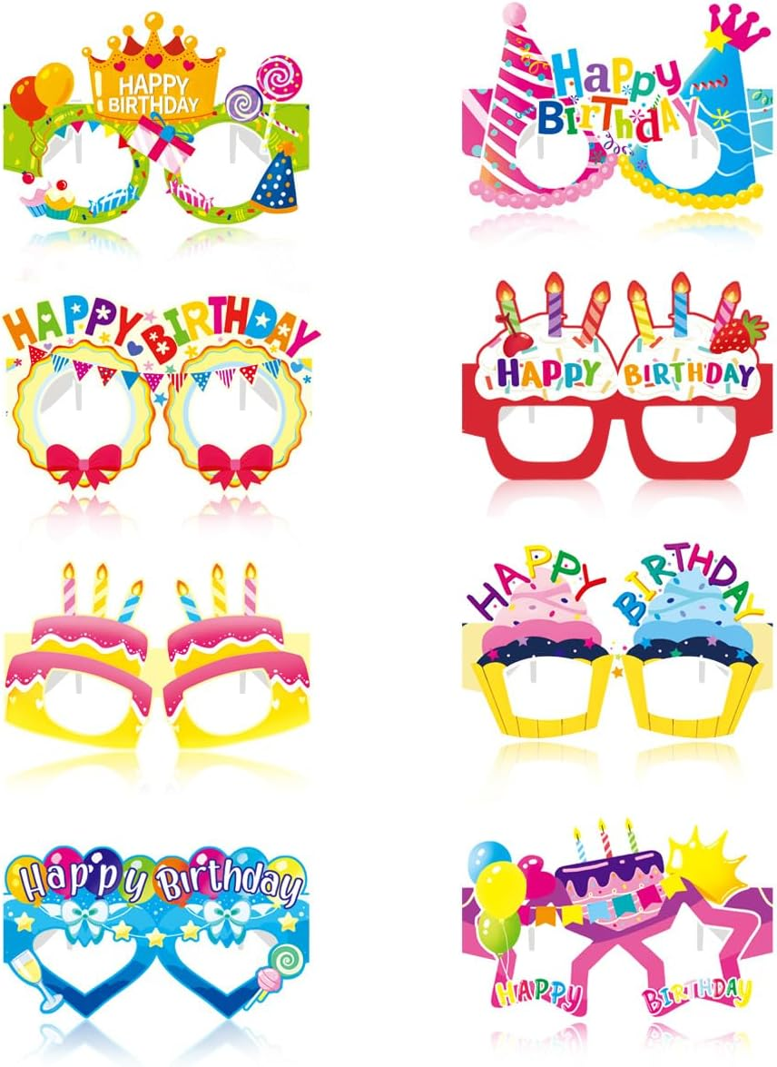 Shalve Happy Birthday Party Glasses 8Pcs Frames Photo Booth Props Kit Colorful Party Supply Decorations Memorable Photos Celebrations Accessories Costume image number 3