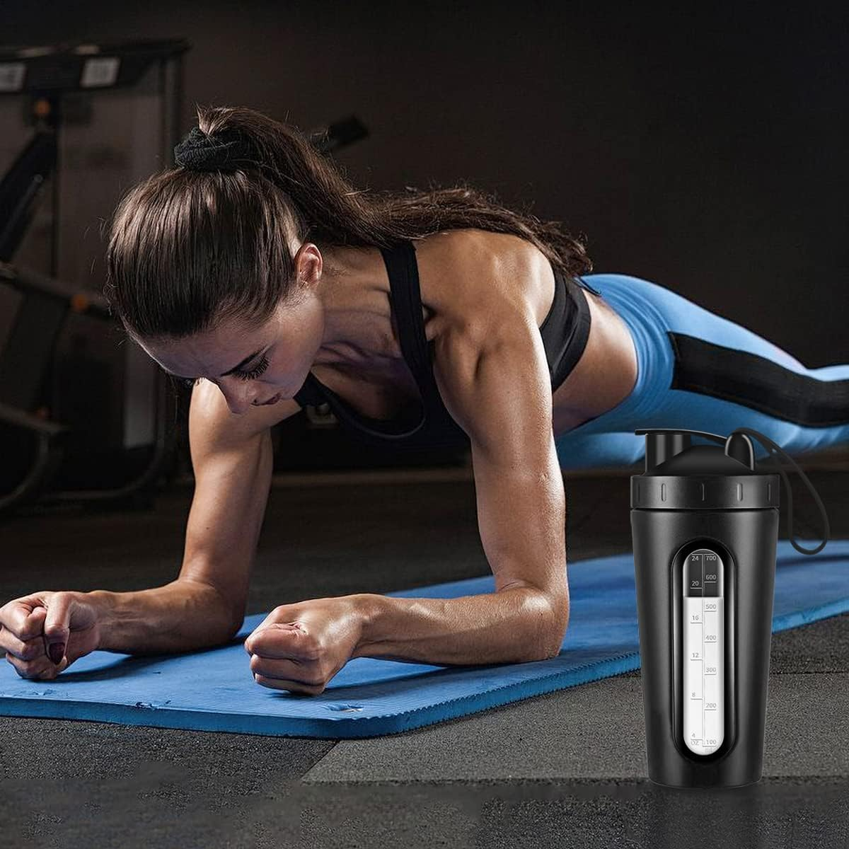 Protein Shaker Bottle, 700Ml Stainless Steel Bottle with Visible Window, Bpa-Free, Leak-Proof Design (Black) image number 4