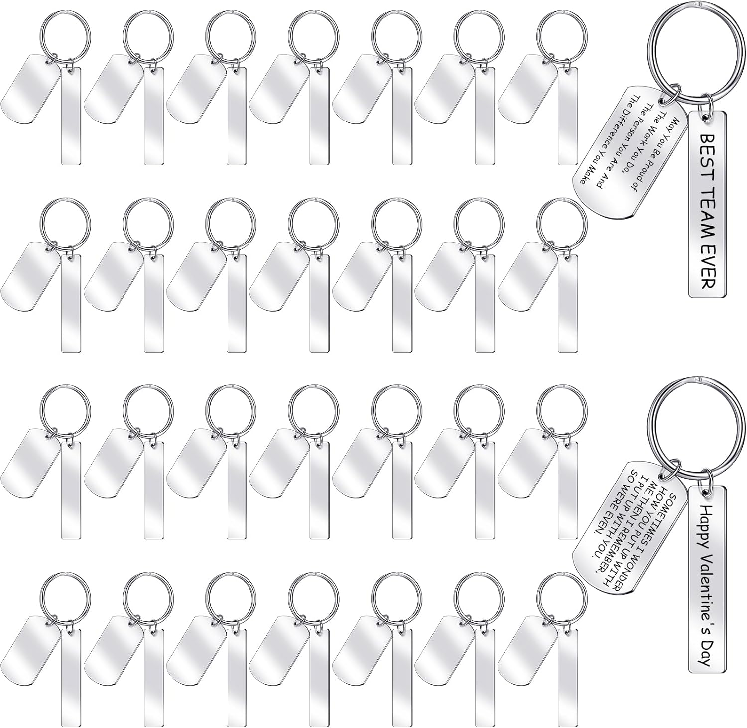 Gisafai 30 Pcs Engravable Metal Keychain Blanks Metal Stamping Blanks for Engraving Stainless Steel Blank Key Ring Tags with Hole Metal Stamping Tags for DIY Craft Engravable Gift (Rectangle)