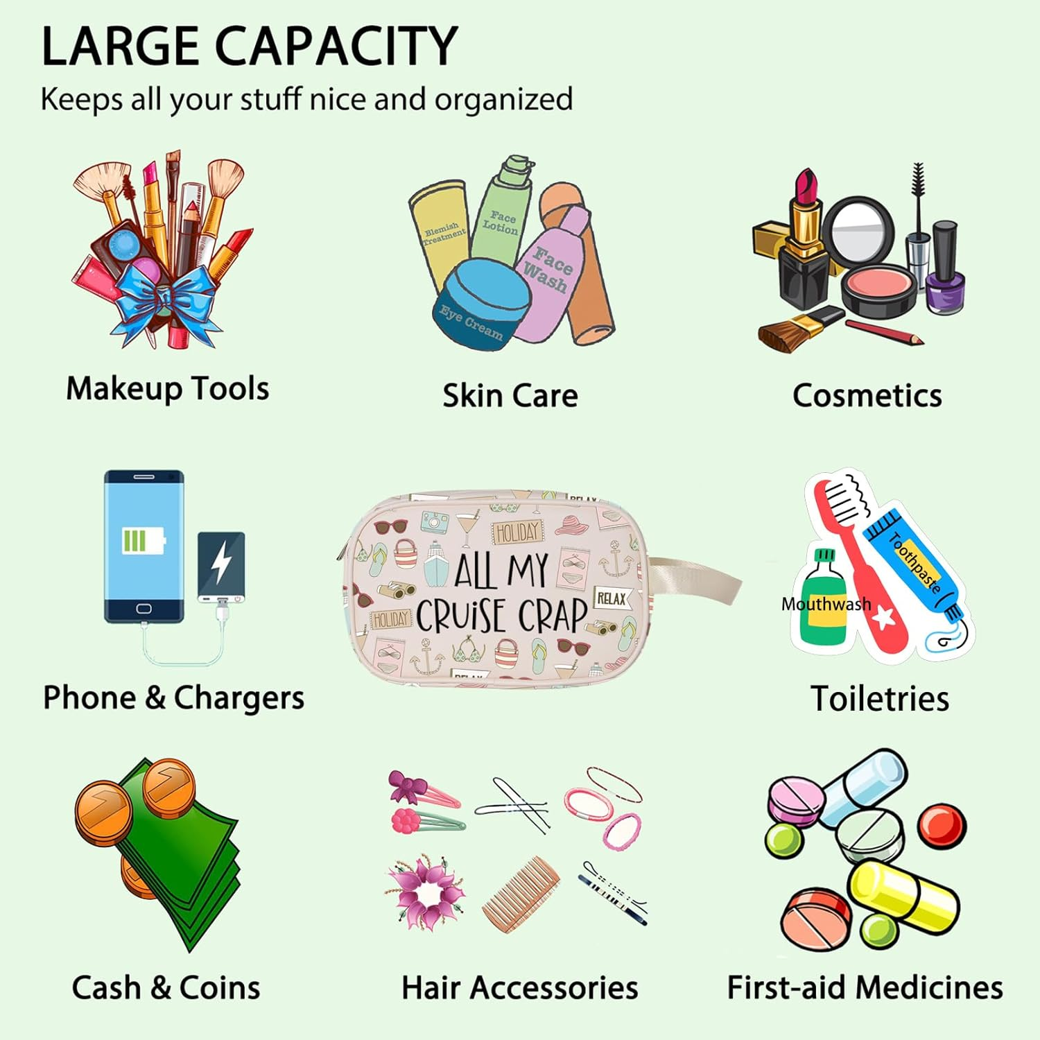 Cruise Vacation Clear Makeup Bag All My Cruise Crap Clear Travel Toiletry Bag Summer Beach Life Gift Family Vacation Cruise, Crap C-Makeup, Clear Makeup Bag image number 4