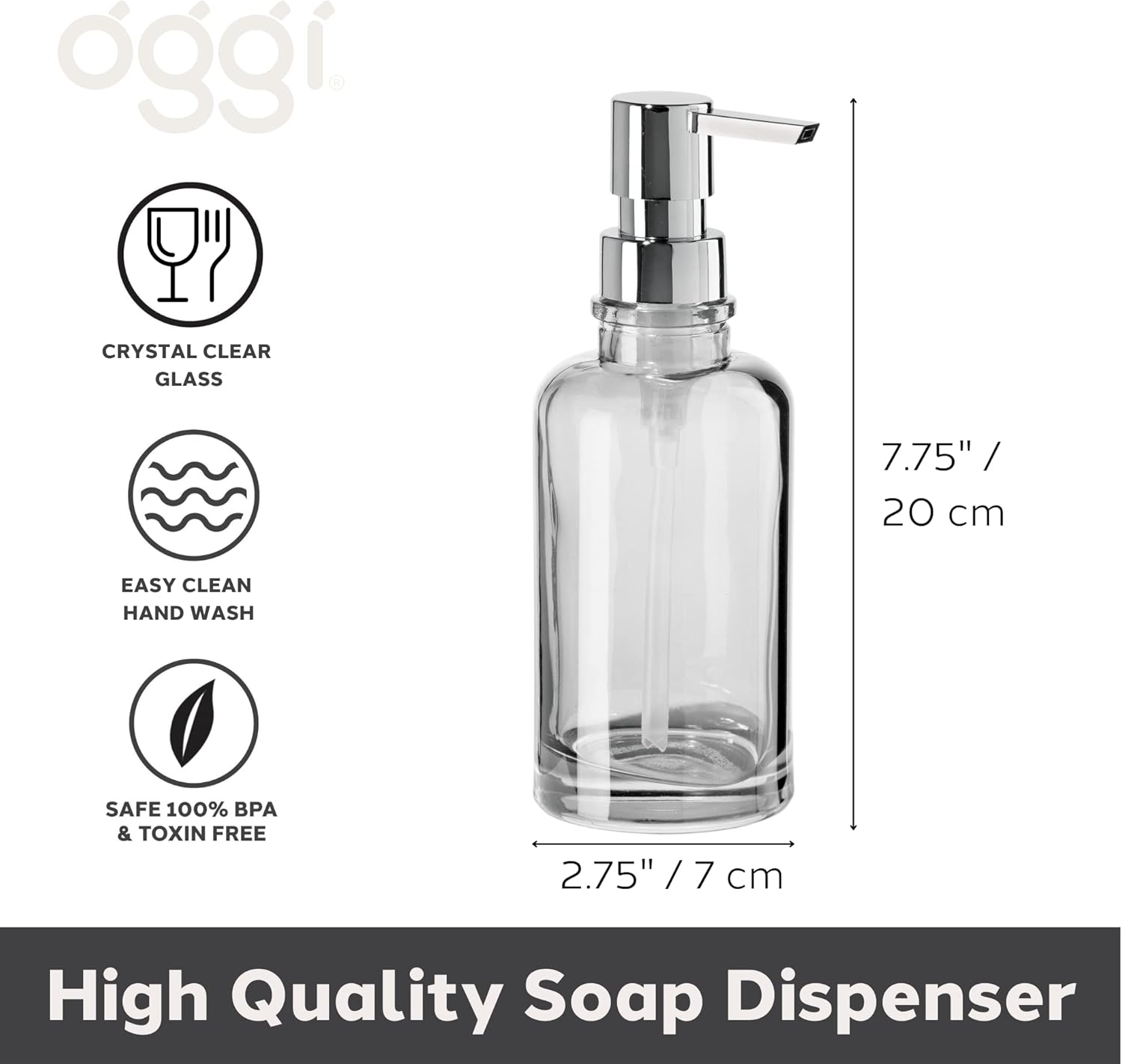 Oggi 12Oz round Glass Lotion and Soap Dispenser for Kitchen or Bath-Smoke image number 5
