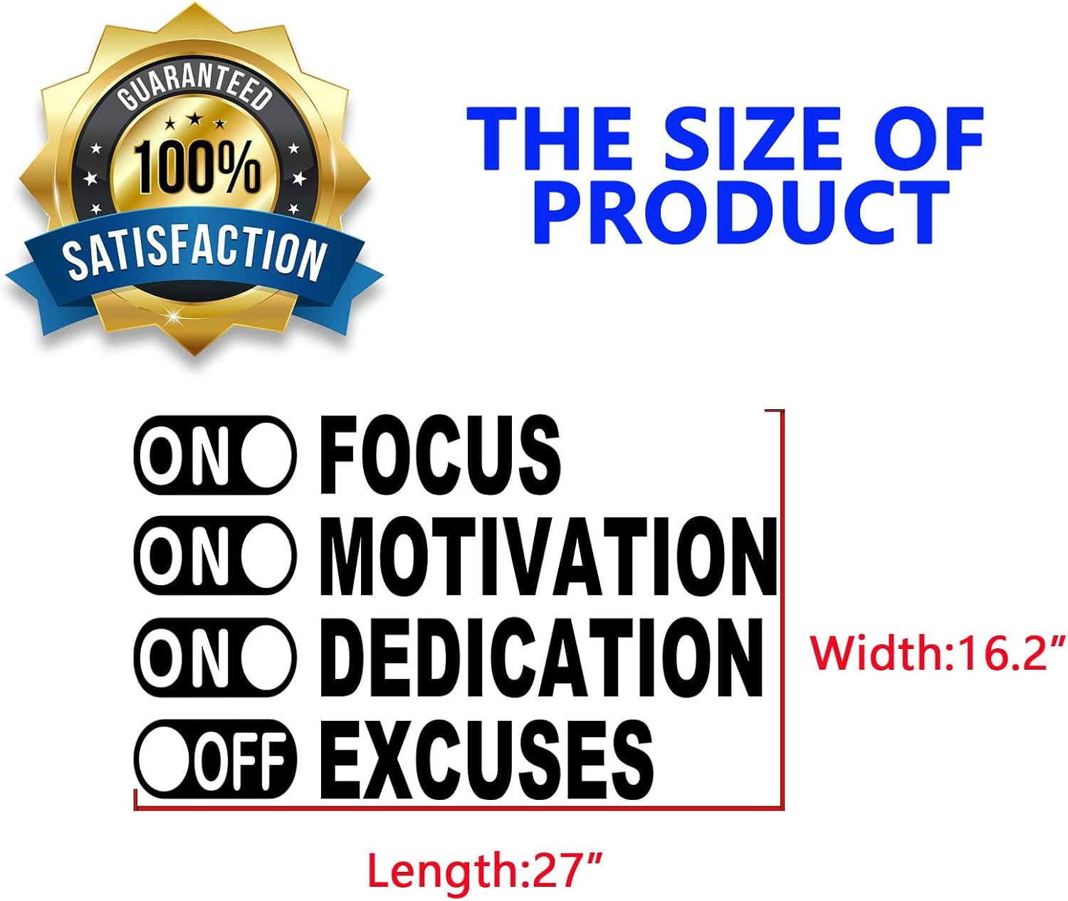 SEATUNE Inspirational Wall Decals, Gym Wall Art, Quotes Classroom Office Barbershop Beauty Salon Coffee Shop Pet Shop Home Vinyl Art Stickers on Focus on Motivation on Dedication off Excuses 27"X16.2" image number 1