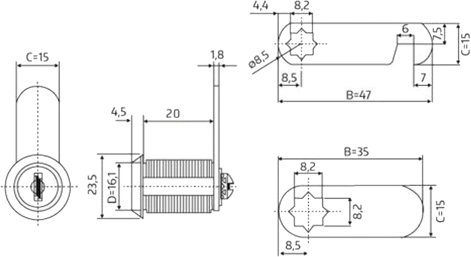Cabinet Lock Lever Lock Universal Cylinder Furniture Lock Letter Box Lock Diameter 19 Mm (1, 20) image number 3