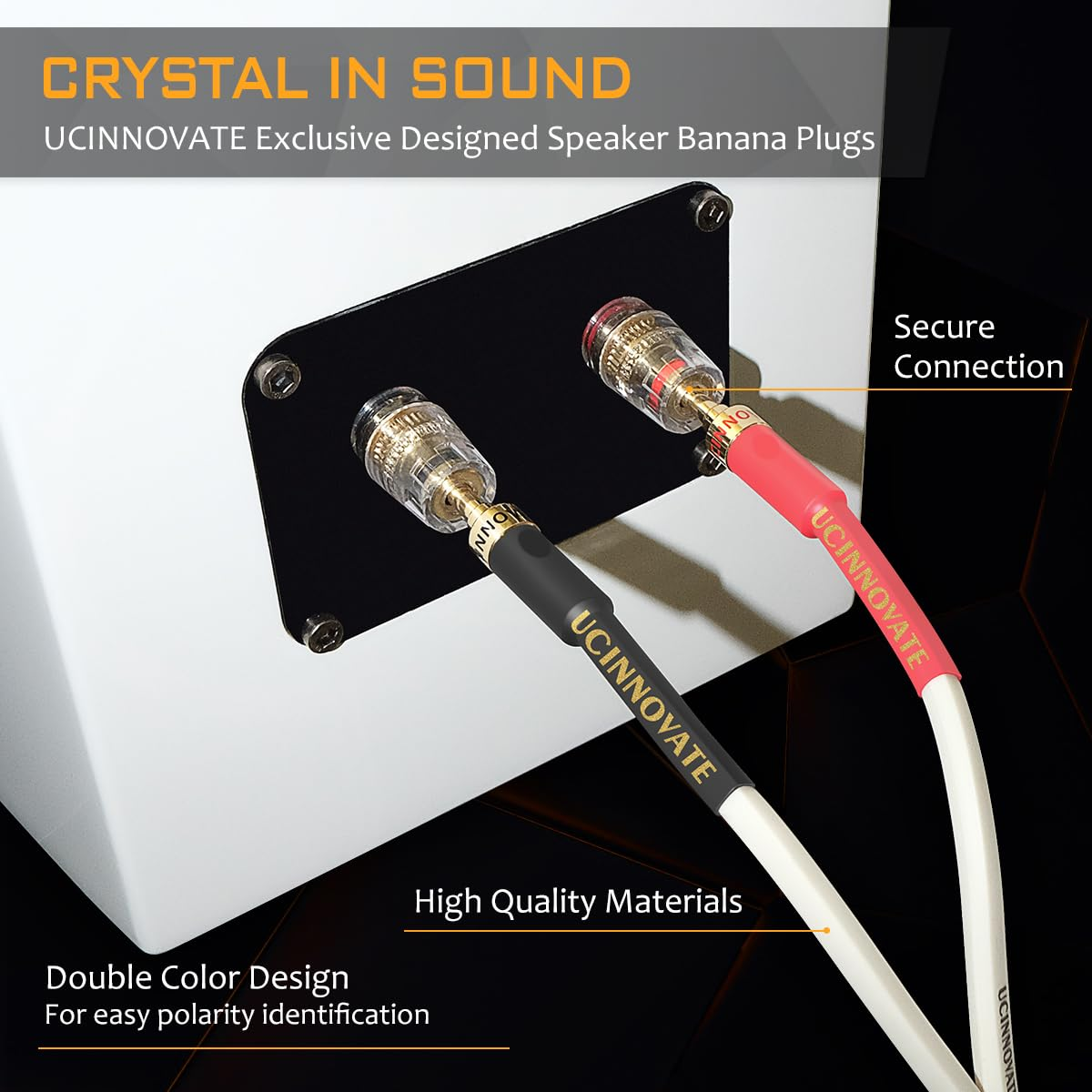 2 Pack 14 AWG OFC Speaker Cable with Pin Banana Plugs, Craft-Made Hifi 1.5M/4.9Ft White Square Speaker Wire with Gold-Plated Banana Plugs, Speaker Cable for Hi-Fi & Home Audio System, Amp, Subwoofer image number 2