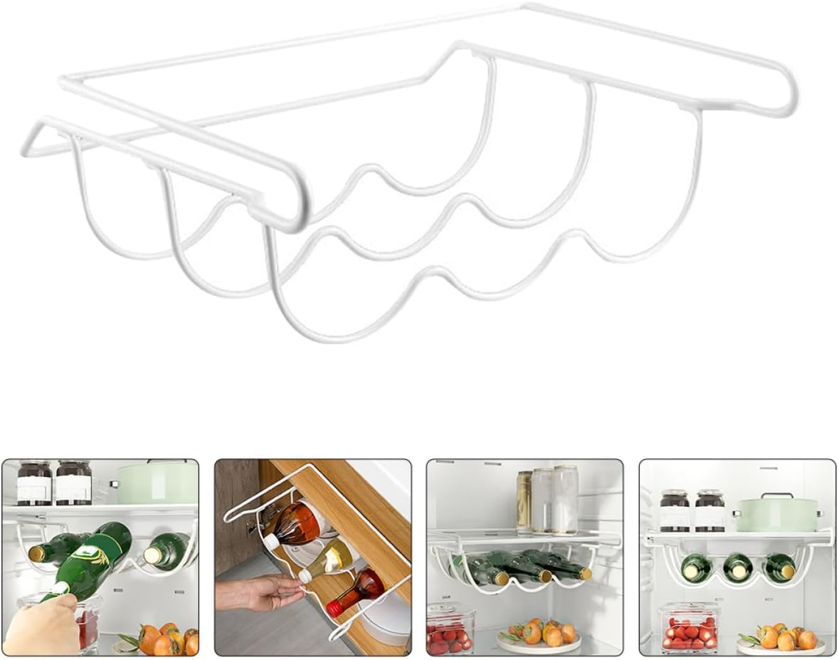COLLBATH White Metal Beer Storage Rack Fridge Organizer under Shelf Bottle Holder Space-Saving Kitchen Refrigerator Wine and Water Bottle Organizer for Home image number 5