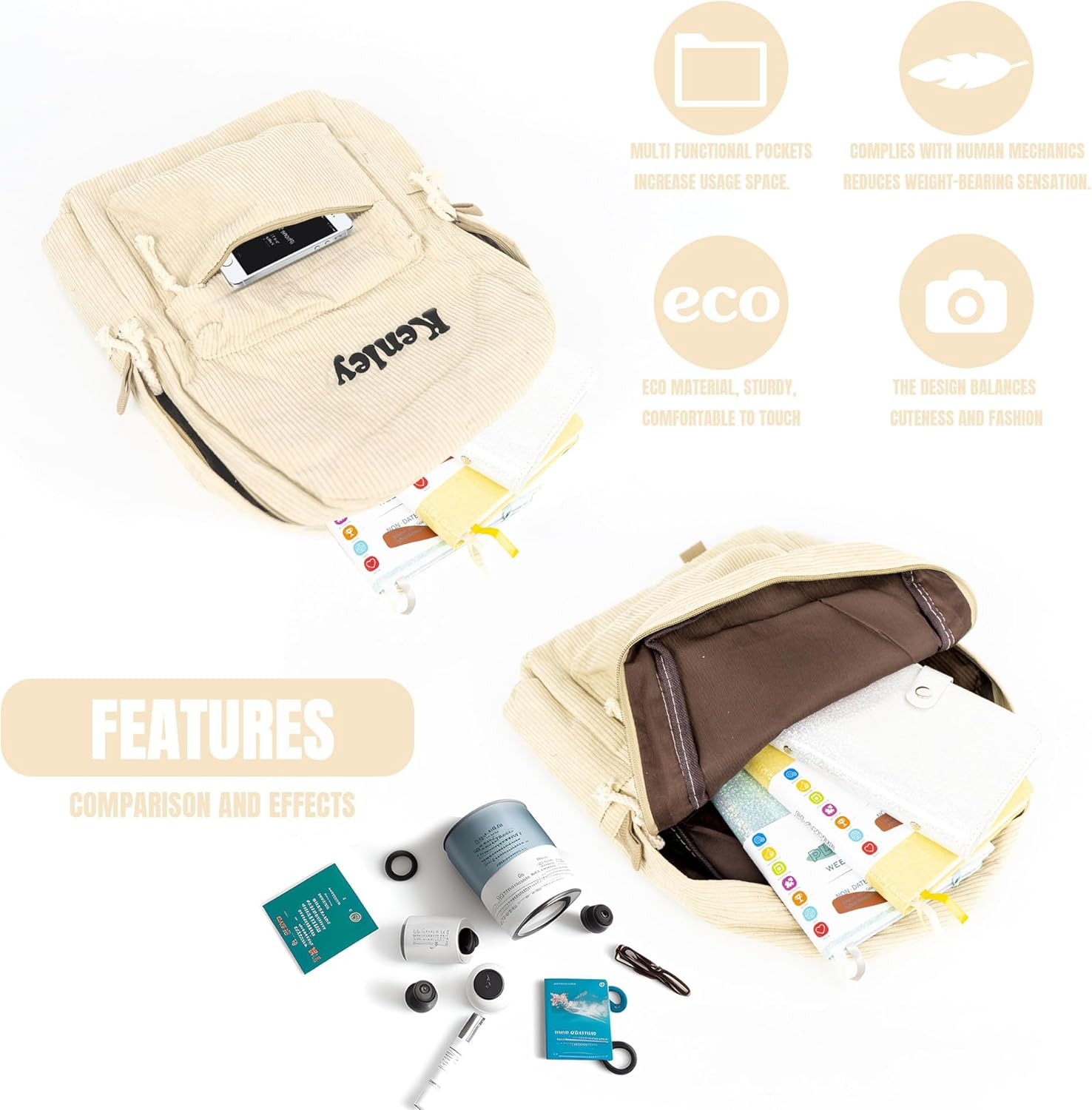 MT WORLD Personalized Corduroy Backpack Custom College Backpack with Name image number 4