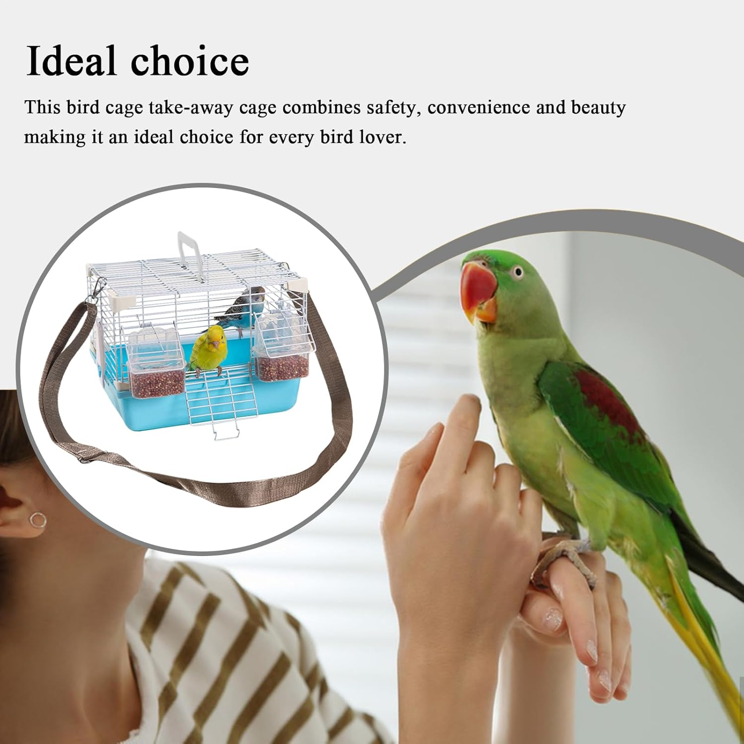 YNPQTDS Bird Travel Cage 27X20X20Cm Bird Travel Carrier with Removable Tray ABS Portable Birds Cage with Handle for Green Cheeks Cockatiels Parrots image number 2