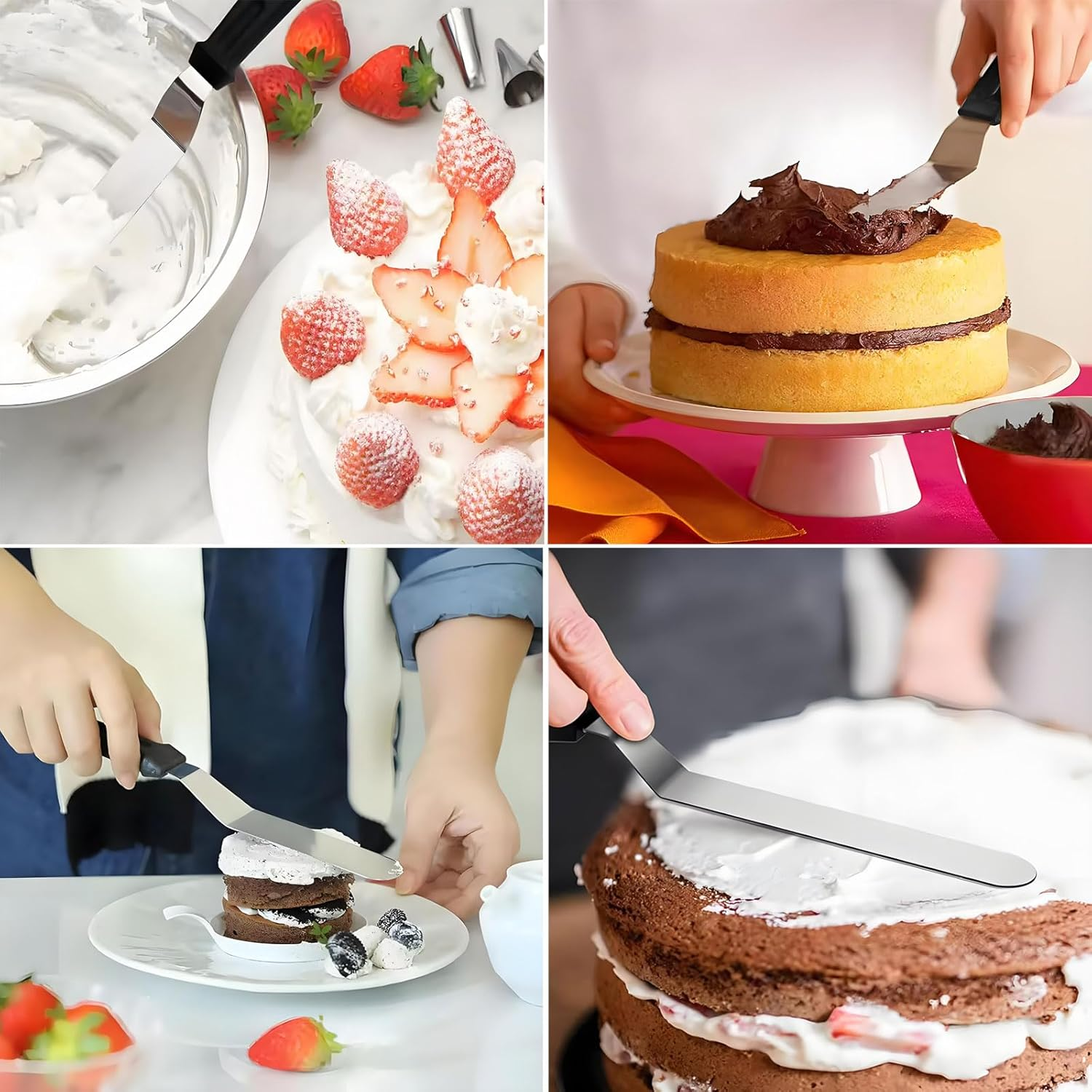 MYTOAU Set of 3 Icing Spatulas and Wire Cake Slicer,Professional Cake Angled Offset Spatula Stainless Steel Thickened Frosting Knife with Durable Plastic Handle for Cake Decorating Pastry Baking image number 1