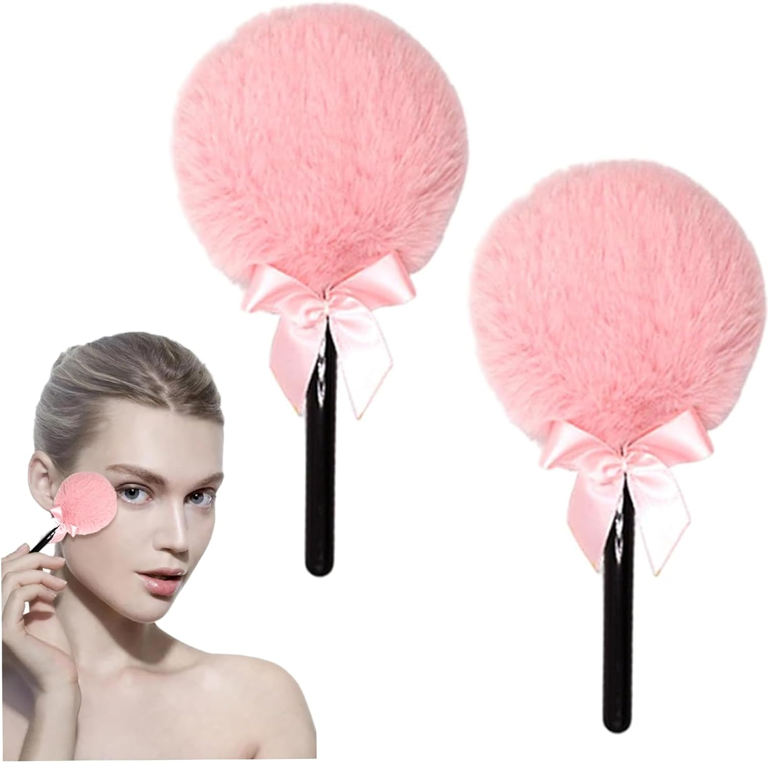 Fokmuaex 2Pcs Soft Lollipop Shaped Body Powder Puff with Handle - 7Cm Dust Powders Applicator for Women and Girls image number 6