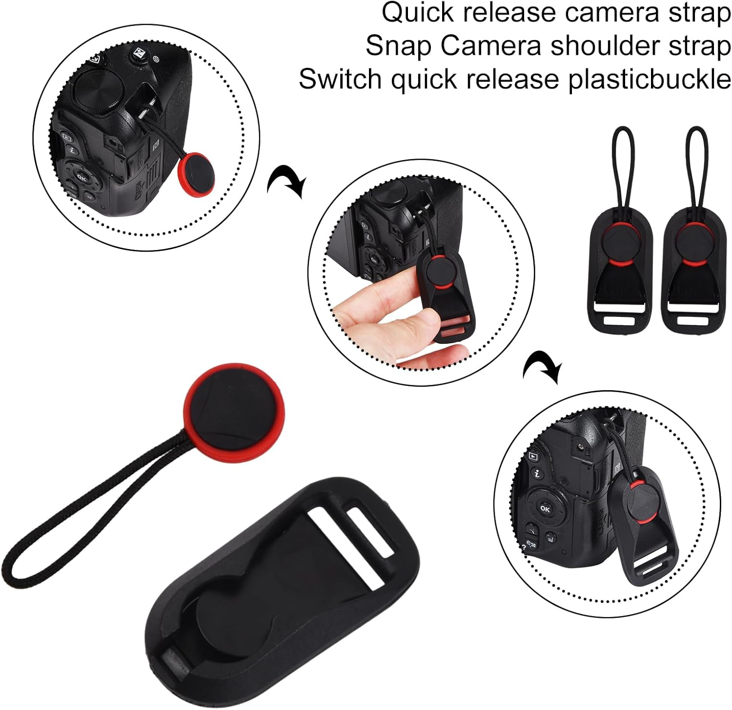 4 Pack Camera Strap Quick Release Buckles, Camera Neck Shoulder Strap Quick Release Loops Clips, Camera Strap Rapid Connectors, Universal Connection Buckle Adapter (Black) image number 6