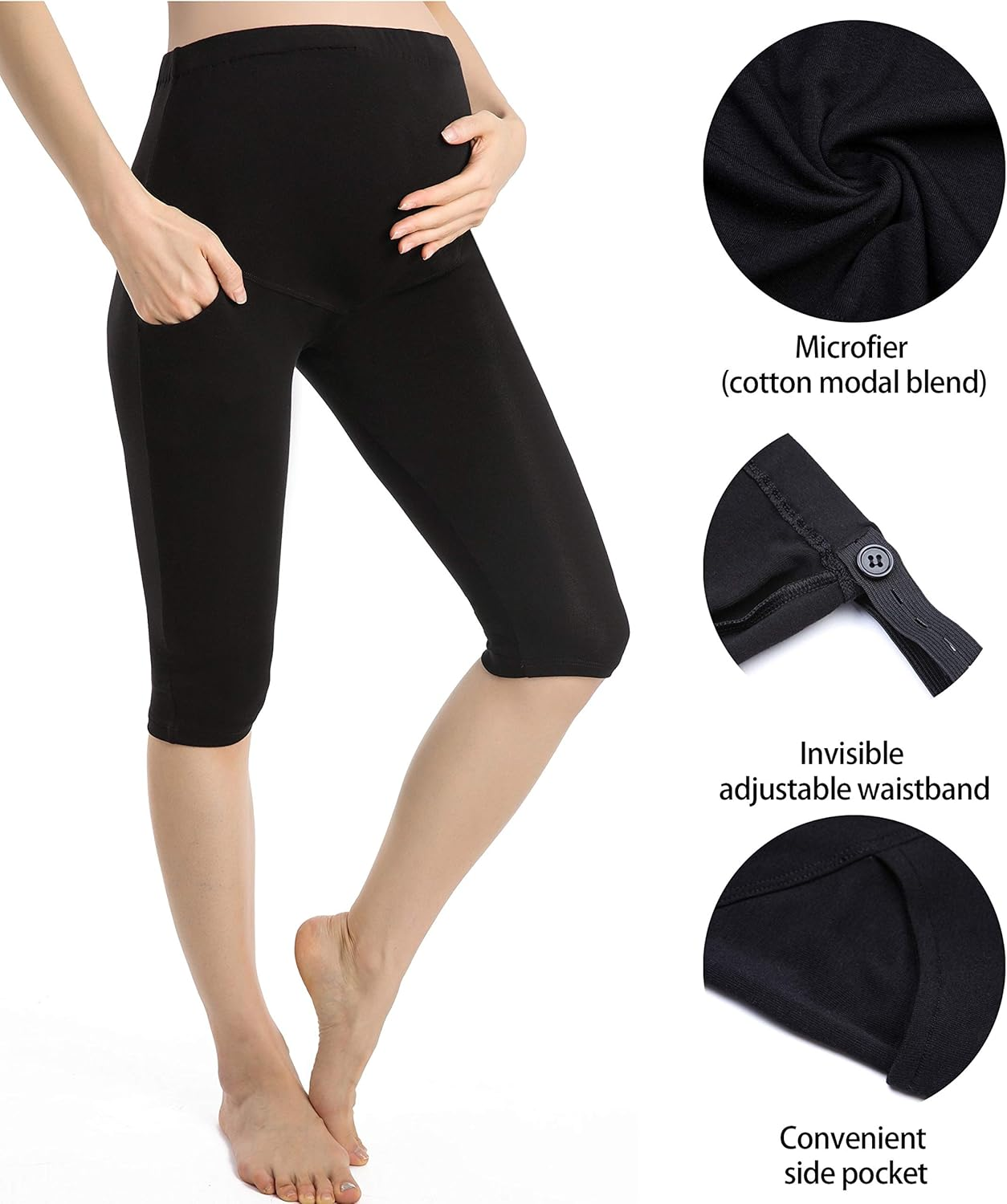 Ferrieswheel Story Maternity Shorts for Women Pregnancy Leggings Capri over Belly Pregnant Pants image number 3
