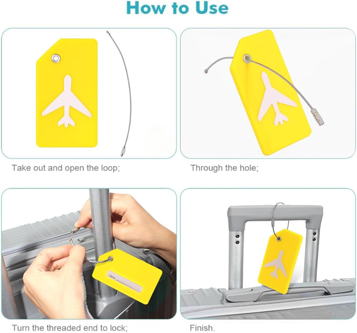 7 Pack Silicone Luggage Tag Baggage Handbag Travel Suitcase Tags Luggage Tags for Suitcases with Name ID Card Perfect to Quickly Spot Luggage Suitcase Travel Accessories by H HOME-MART (Multicolor) - Green image number 3