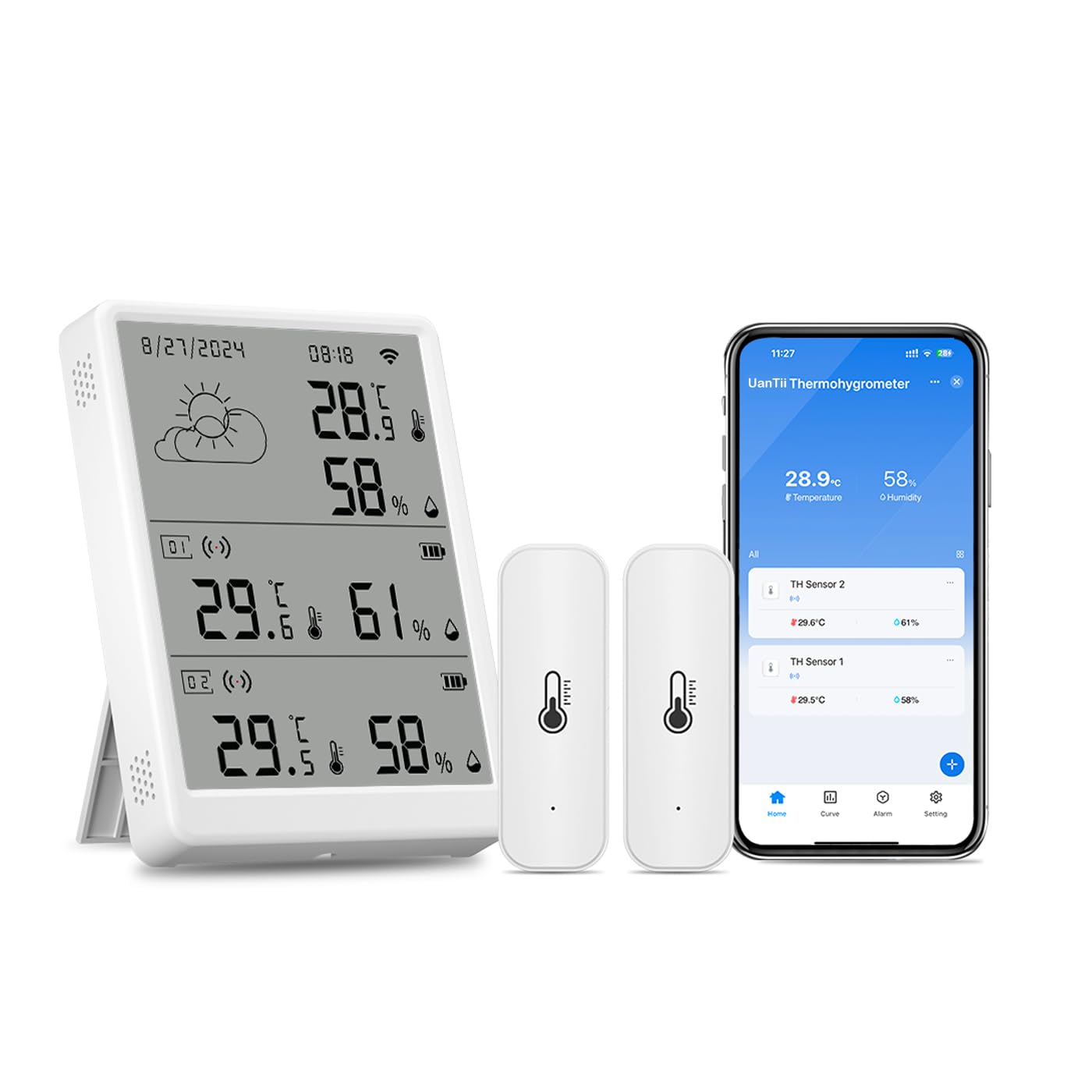 Uantii Smart Thermometer Kit Tuya Wifi Temperature Humidity Weather Station RF433 Wireless Thermometer Thermohygrometer for Indoor and Outdoor Works with Alexa and Google Home (1 Host+2 Sub-Sensor) image number 3